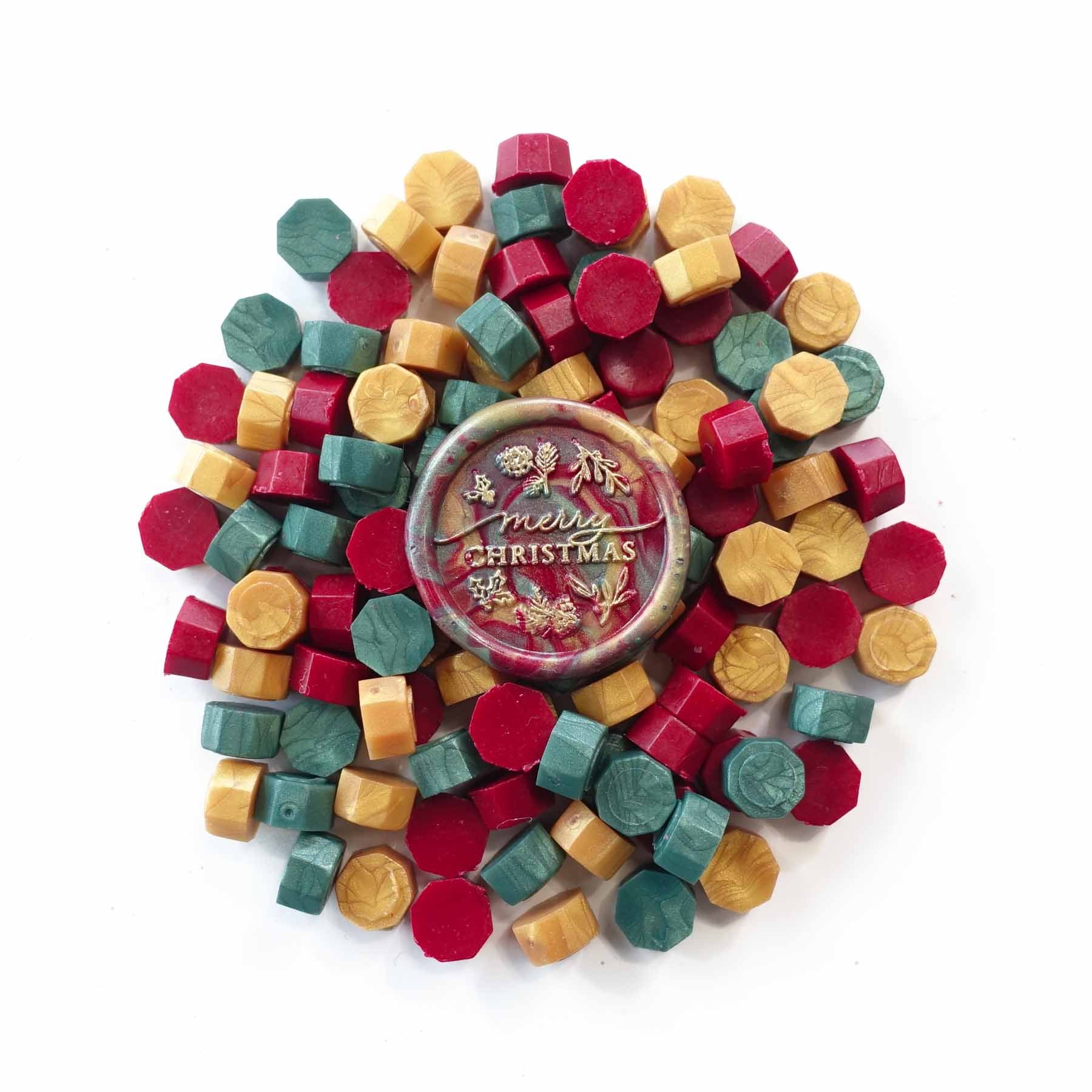 christmas sealing wax mix red green gold wax beads fiona ariva australia