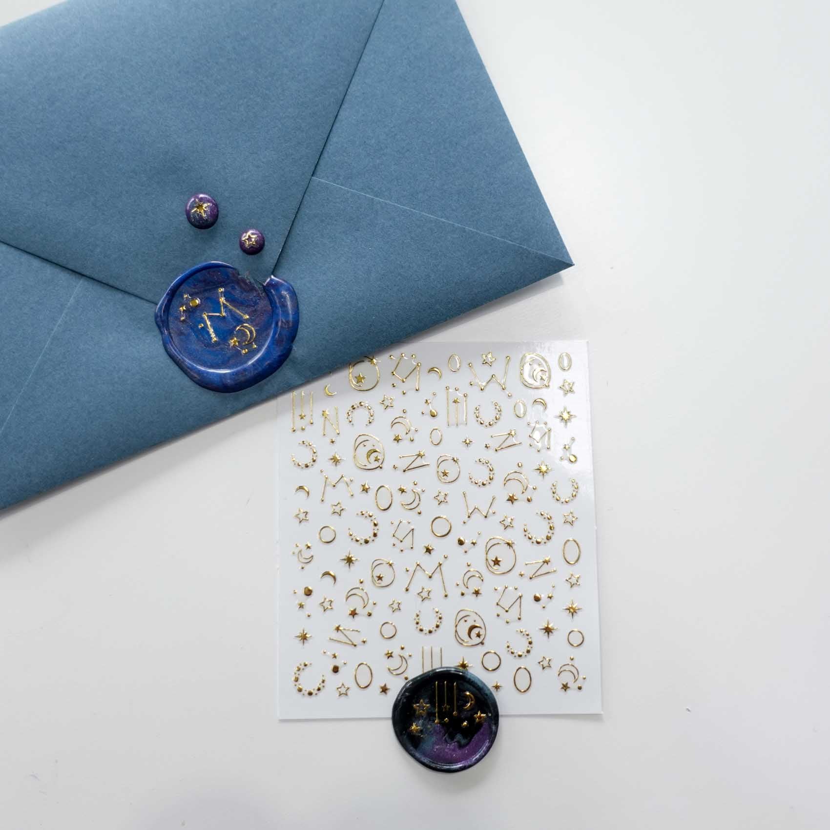 Constellation Gold Embossed Clear-Backed Decorative Stickers Sheet