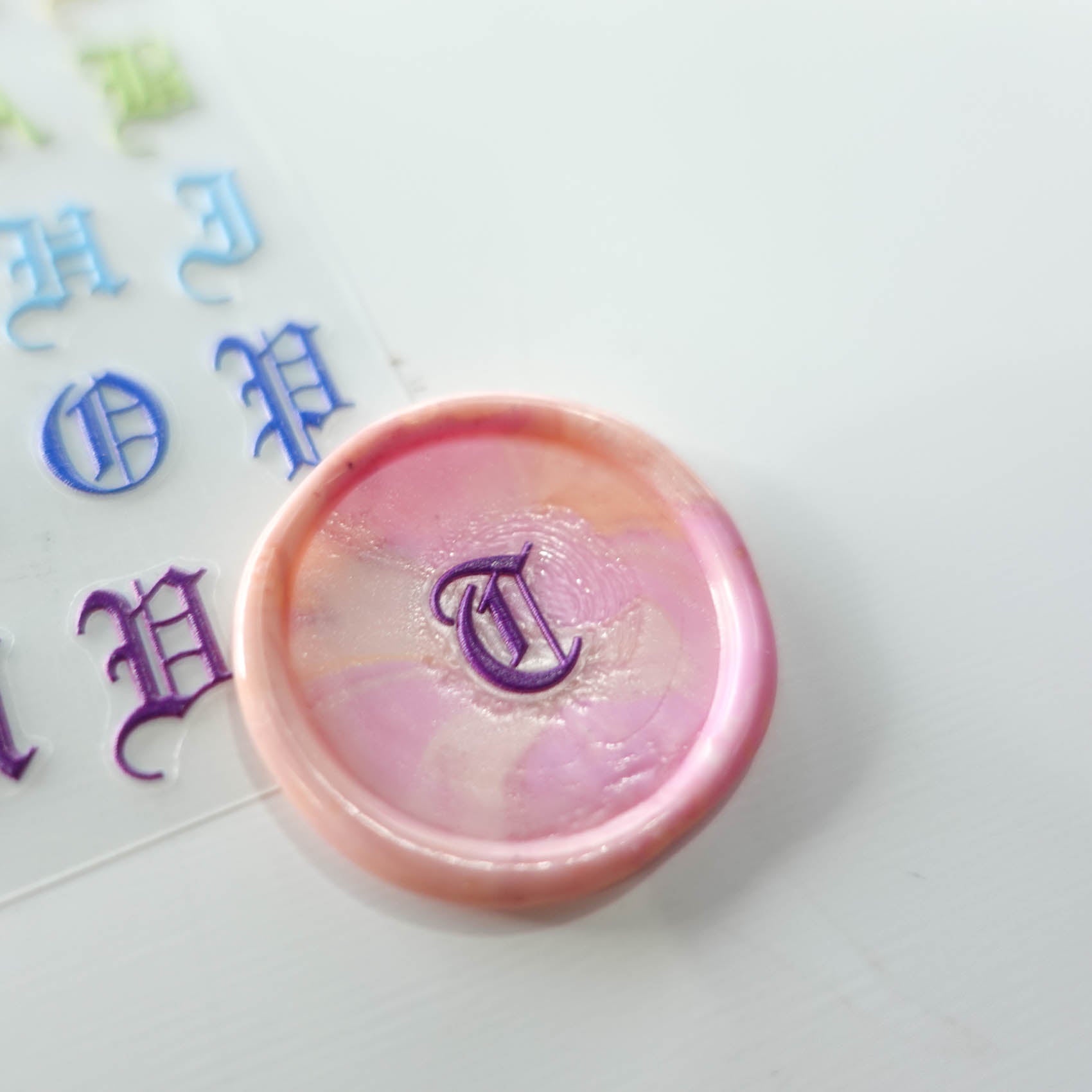 Rainbow 3D Alphabet Letters Gothic Script Clear-Backed Decorative Stickers Sheet