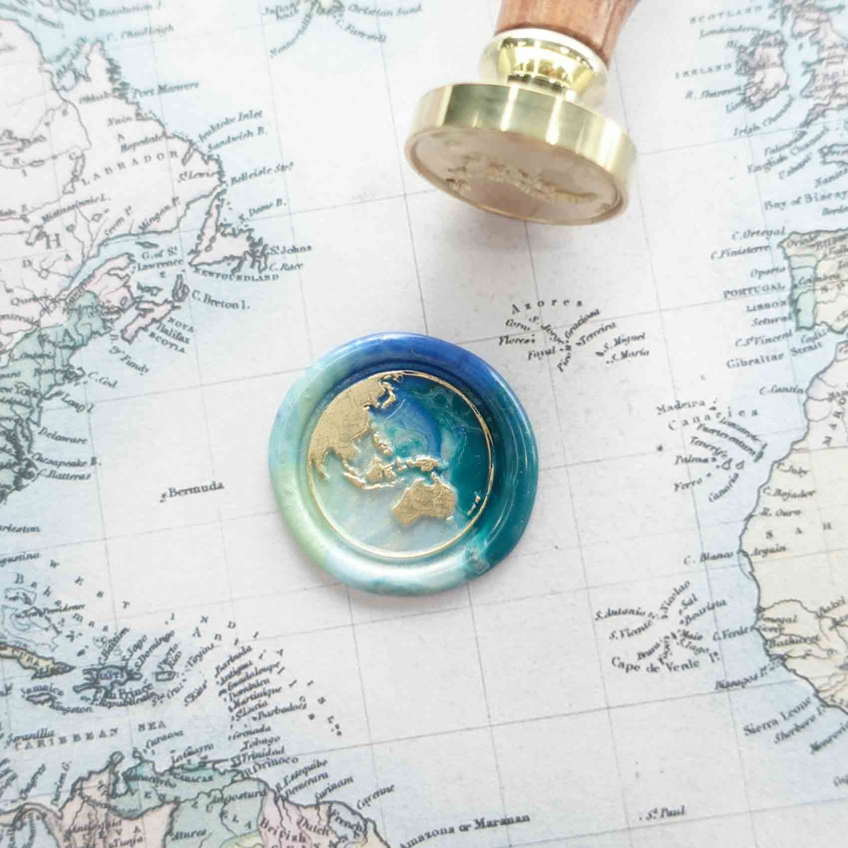 Earth Globe wax seal stamp, wax seal kit or stamp head