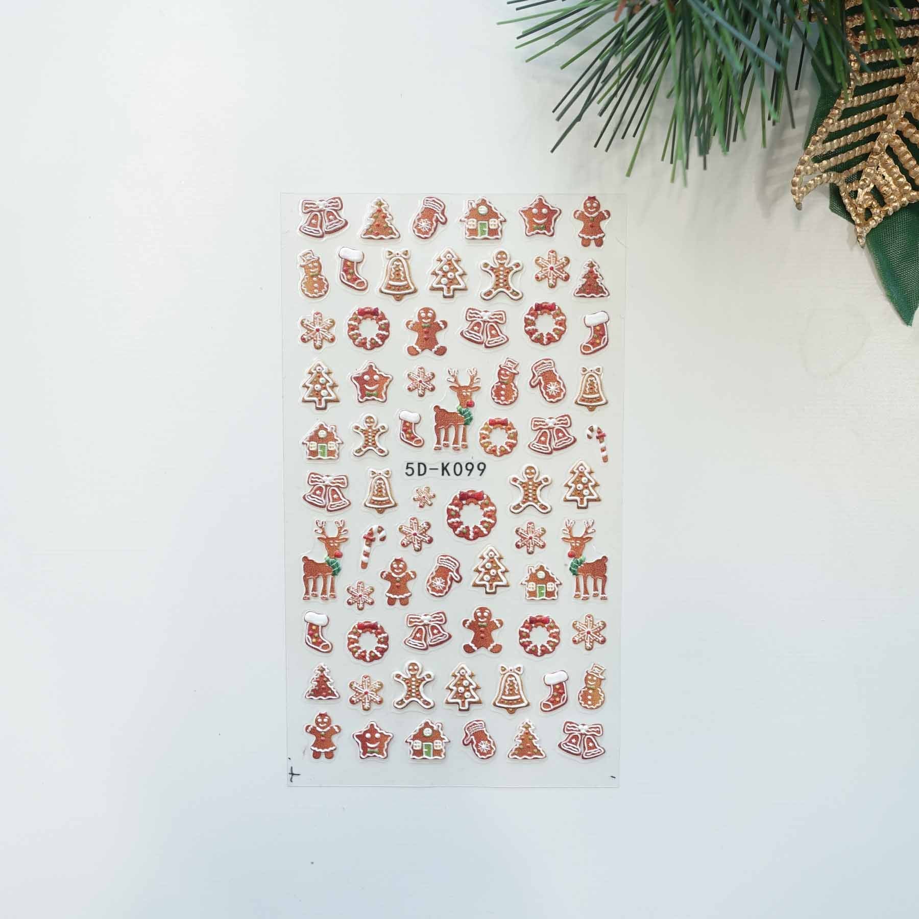 Gingerbread Cookies Christmas 3D Clear-Backed Decorative Stickers Sheet
