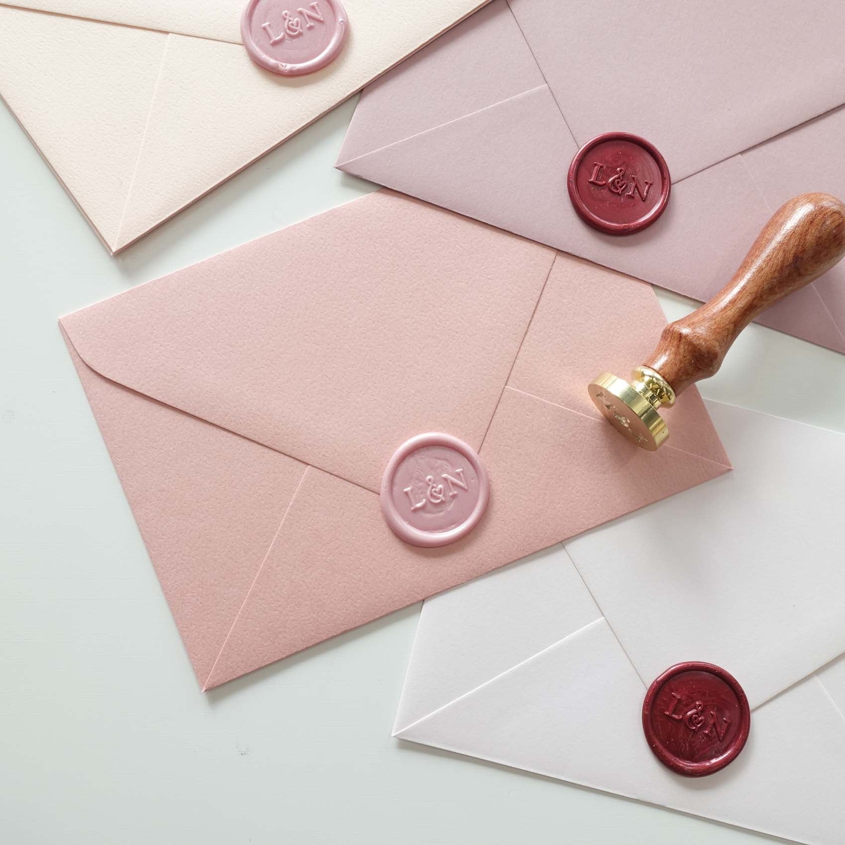 heart ampersand custom wax seal stamp with wedding initials by fiona ariva australia