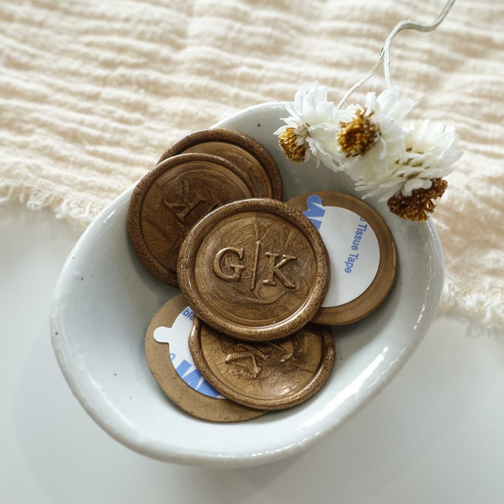 Letter initials only wedding custom wax seal stickers premade in bulk by fiona ariva australia
