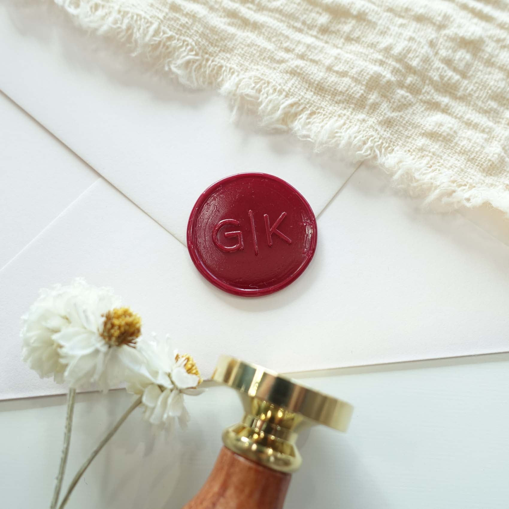 Minimalist wedding monogram semi custom initials wax seal stamp or kit with letters only