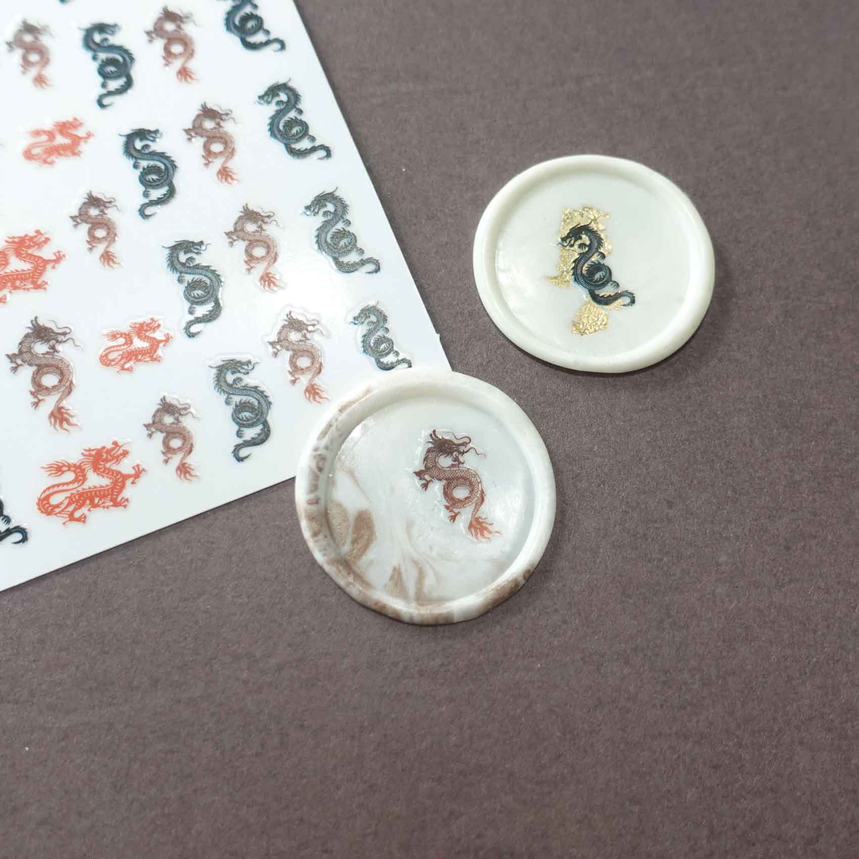 Dragons | Red Black Brown | Clear-Backed Decorative Stickers Sheet