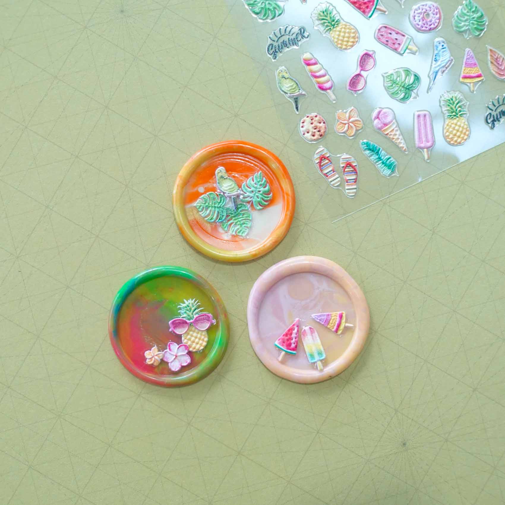 Tropical Ice Cream Treats 3D Clear-Backed Decorative Stickers Sheet