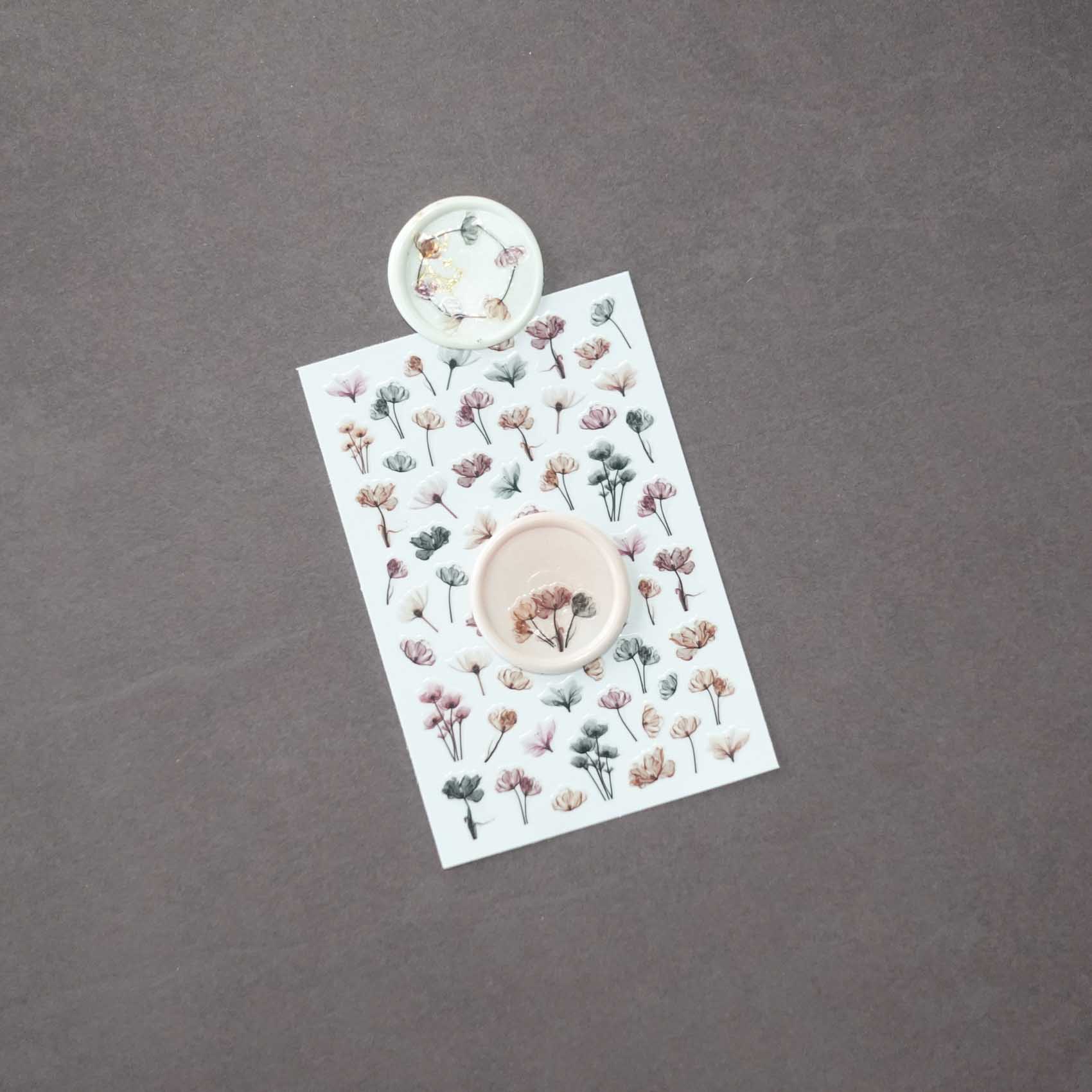 Watercolour Floral Stems Clear-Backed Decorative Stickers Sheet