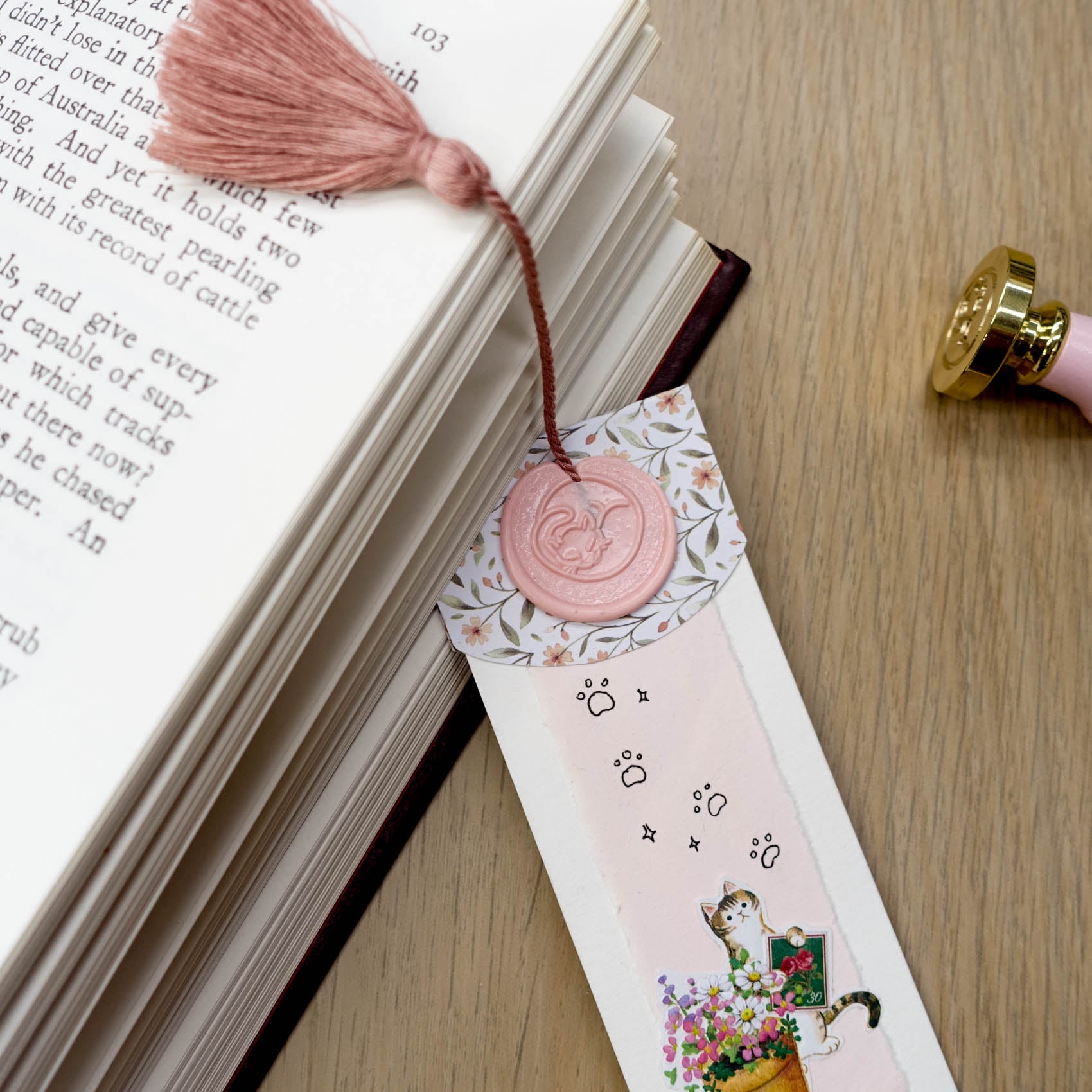 sleeping cat bookmark idea wax seal australia