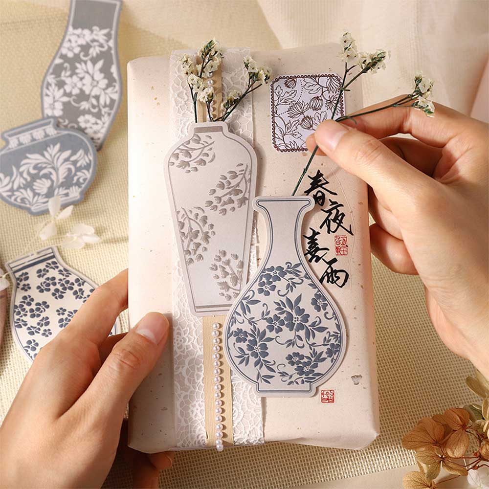 Frost Blossom Embossed Vases Card Paper Flake Stickers