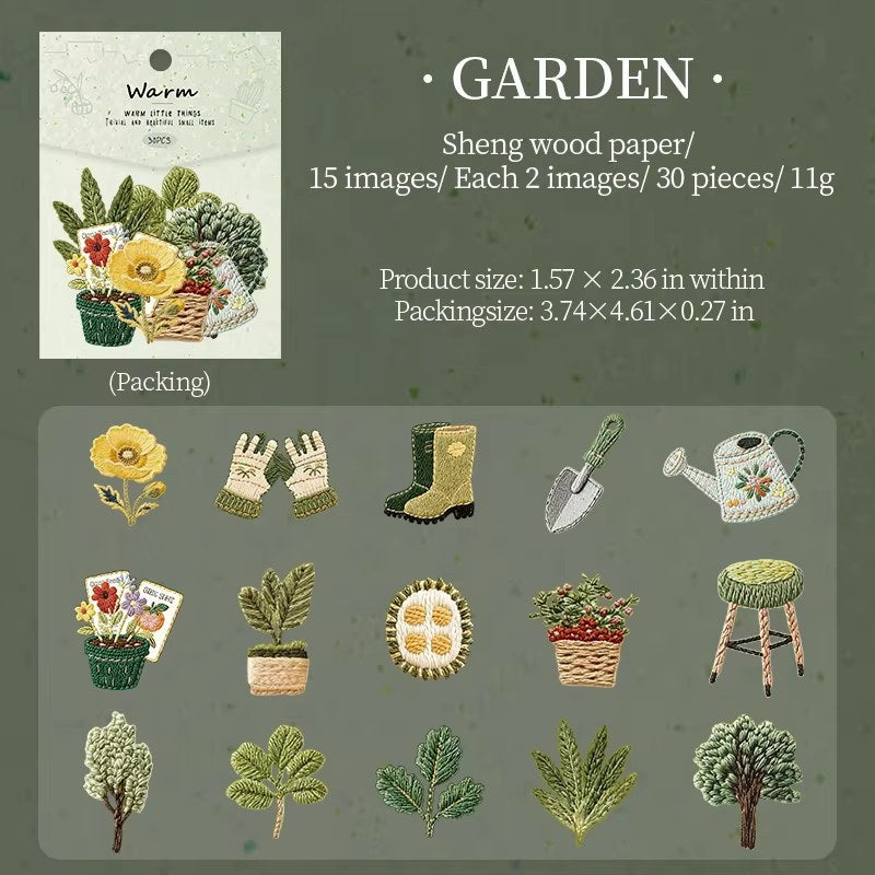 Garden 'Warm Little Things' Embroidery Style Paper Flake Stickers