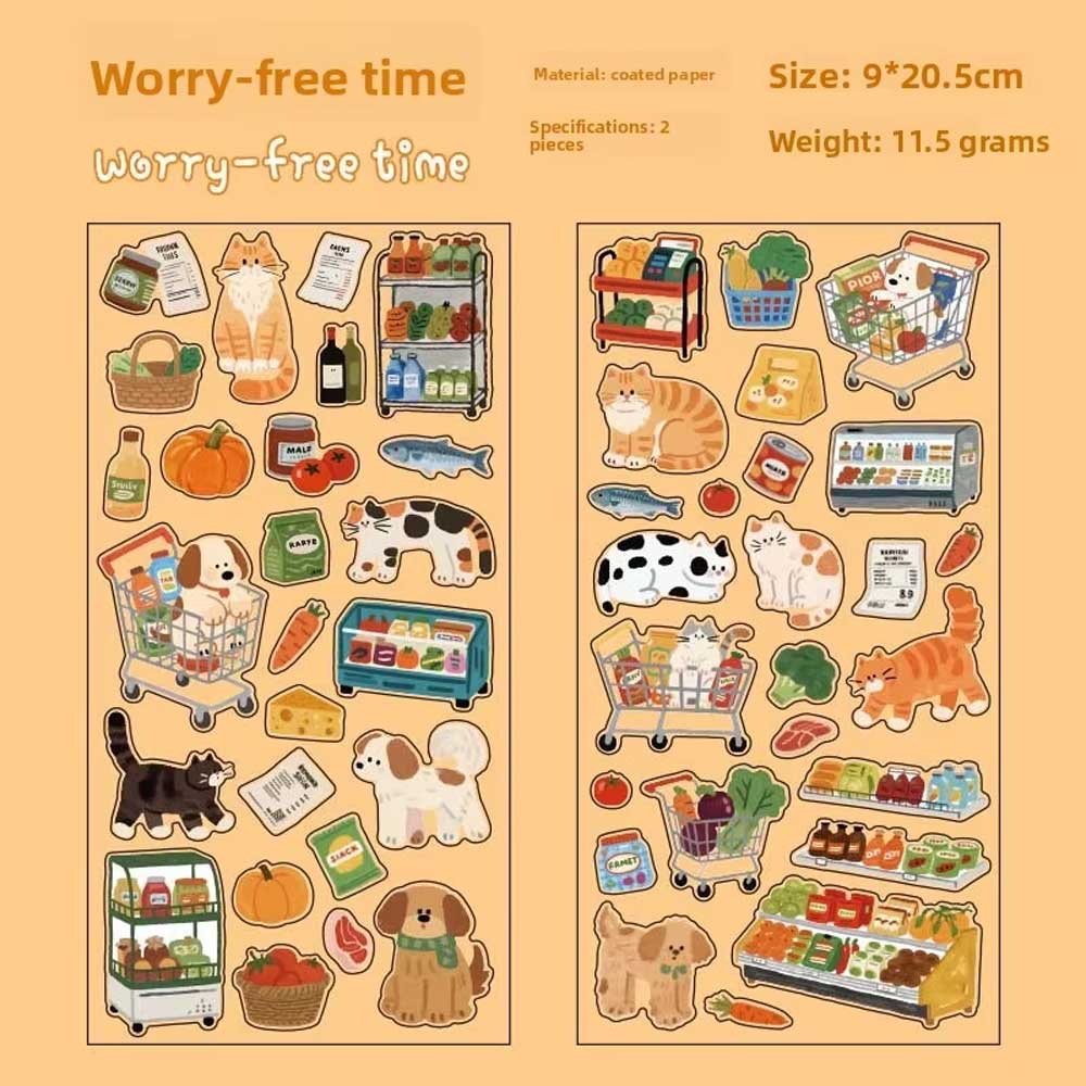 Grocery Shopping Cats & Dogs 'Worry-free Time' 2-Sheet Stickers Sheet