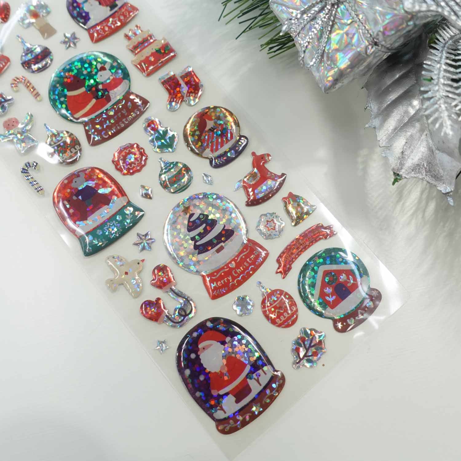 Holographic Snow Globes | Christmas Stickers Sheet