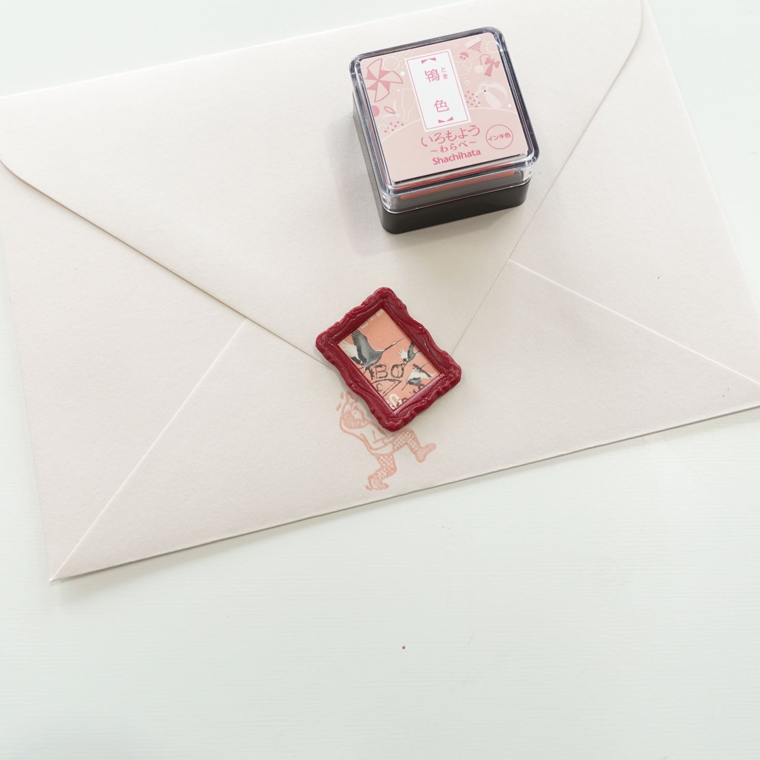 Shachihata 'Iromoyo Warabe' Series Mini Stamp Ink Pad - Ibis Pale Pink