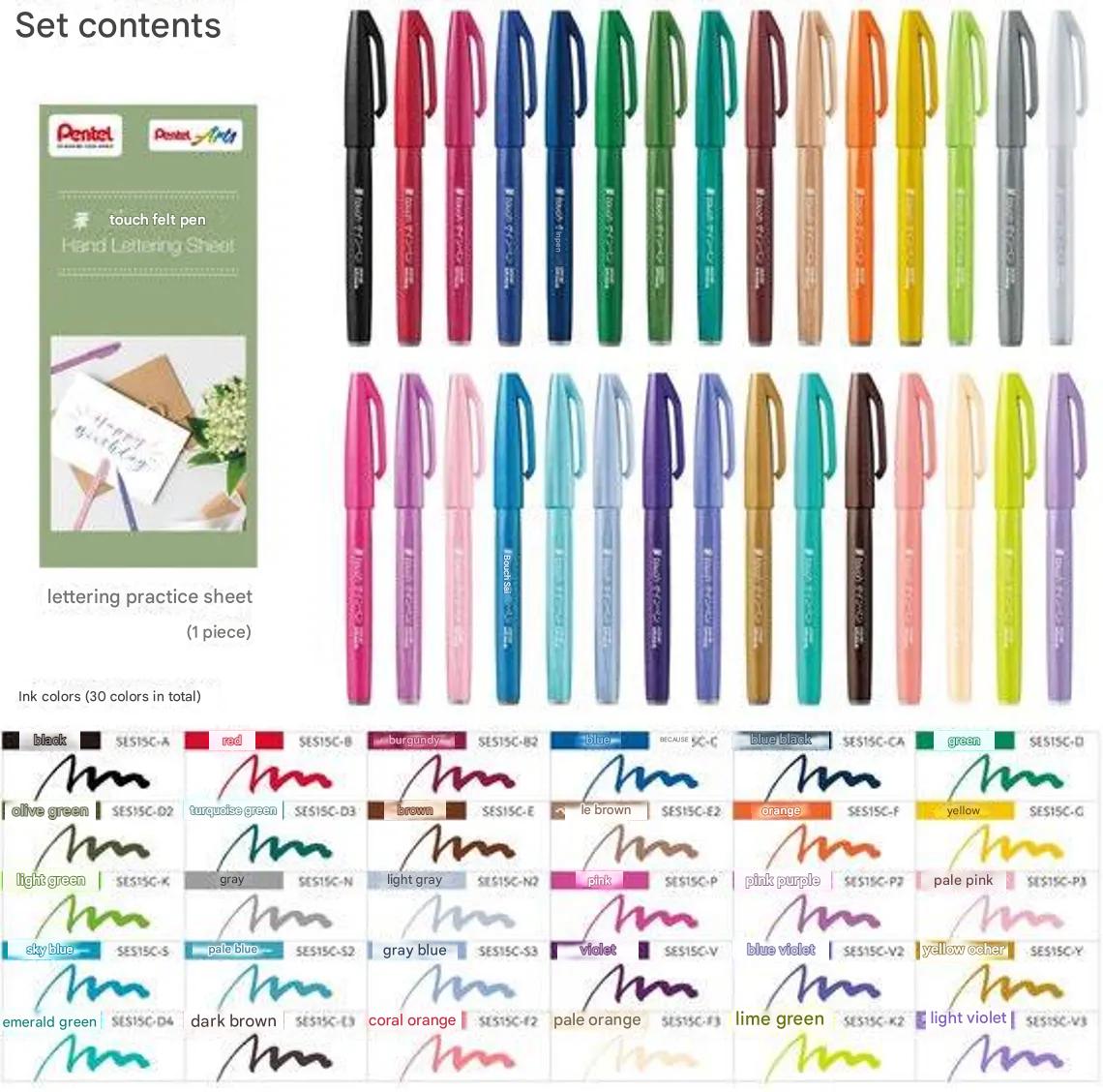 30 pack Pentel Fude Touch Sign Brush Pen Set Assorted Colours