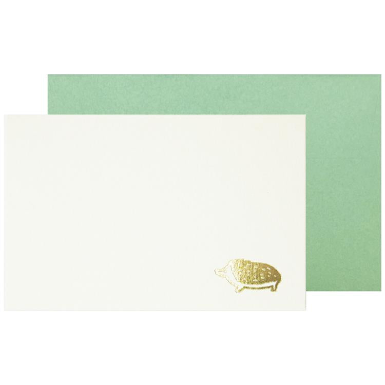 mini message card thank you notes set hedgehog green