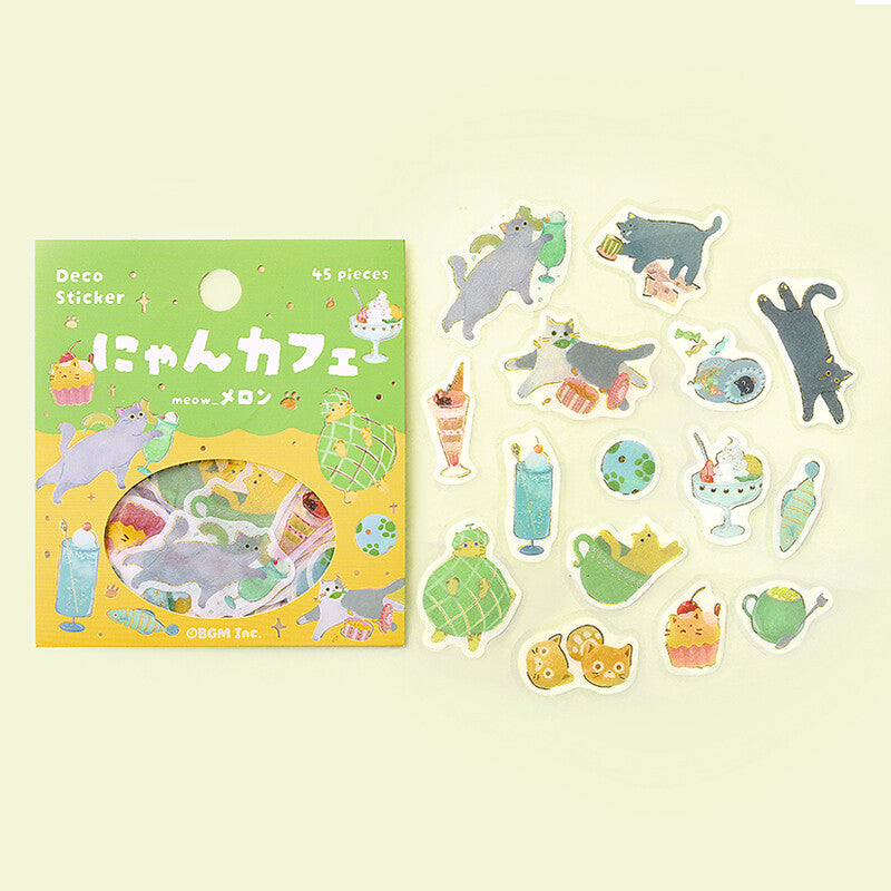 Green Melon Kitten Cafe | Planner Flake Stickers | BGM