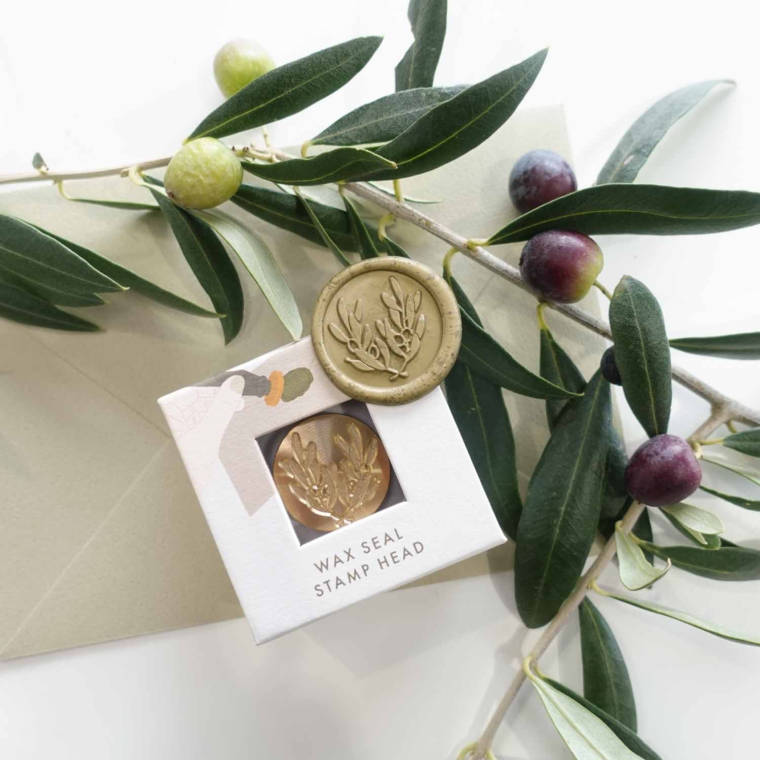 olive leaves laurel wedding wax seal green gold fiona ariva australia