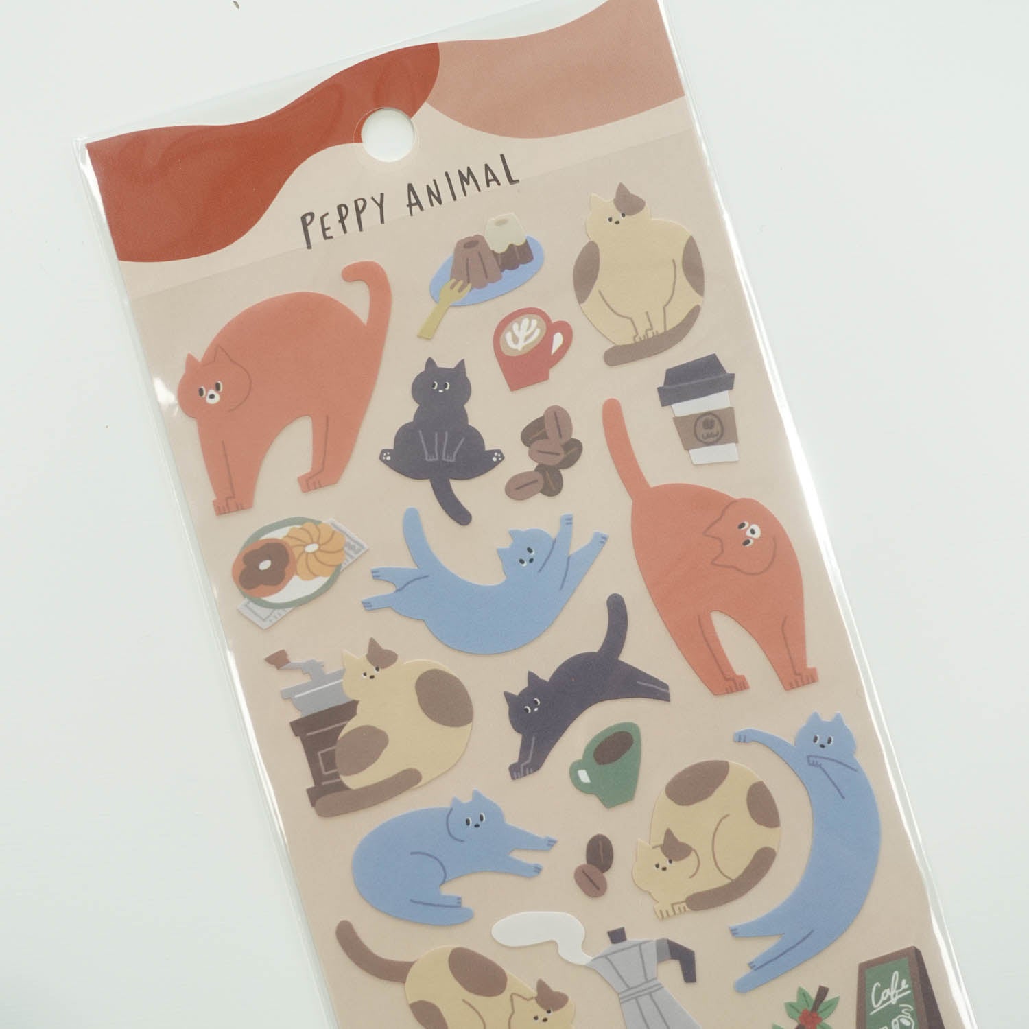Short Haired Cat 'Peppy Animal' Stickers Sheet
