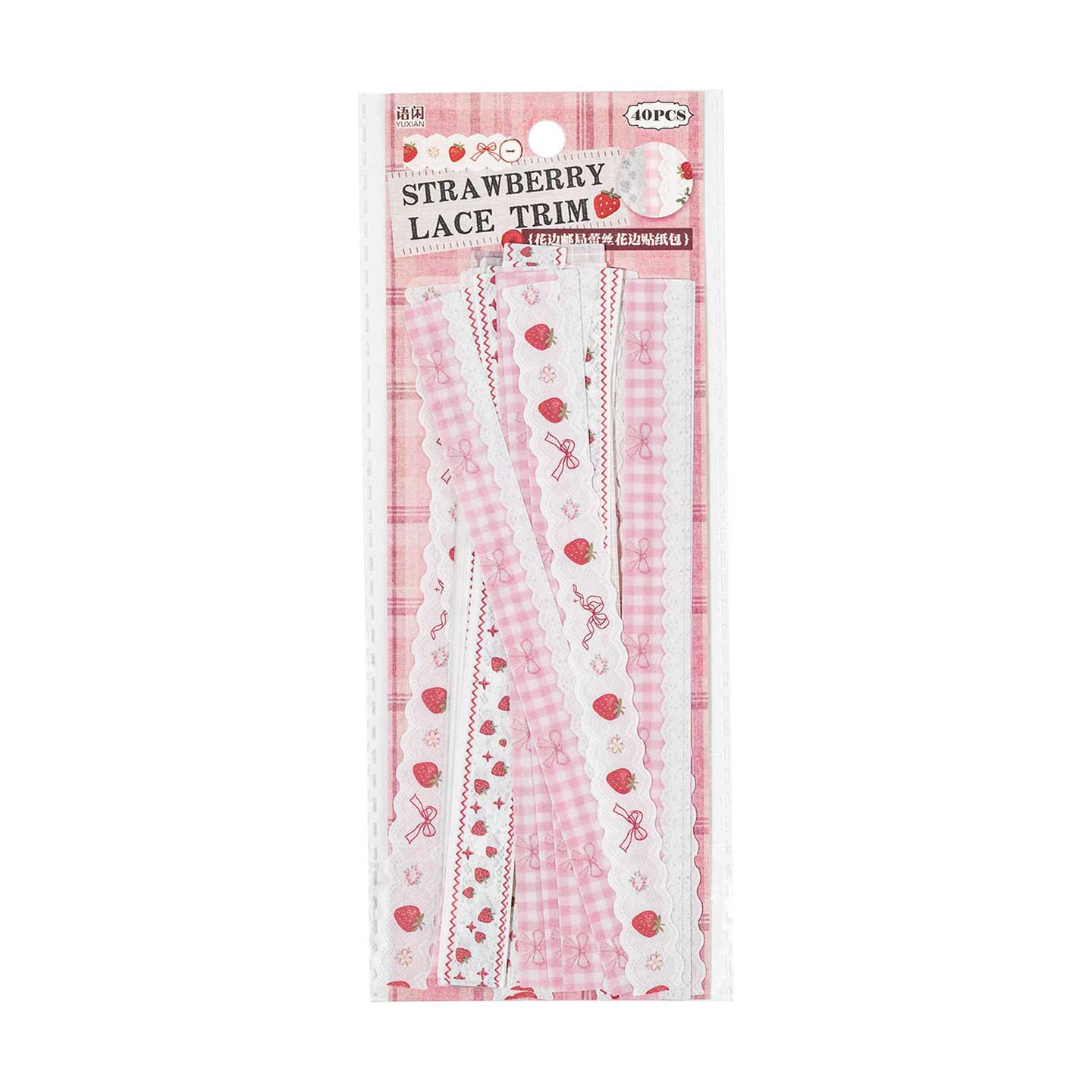 Pink Strawberry Lace Trim Washi Paper Strip Stickers