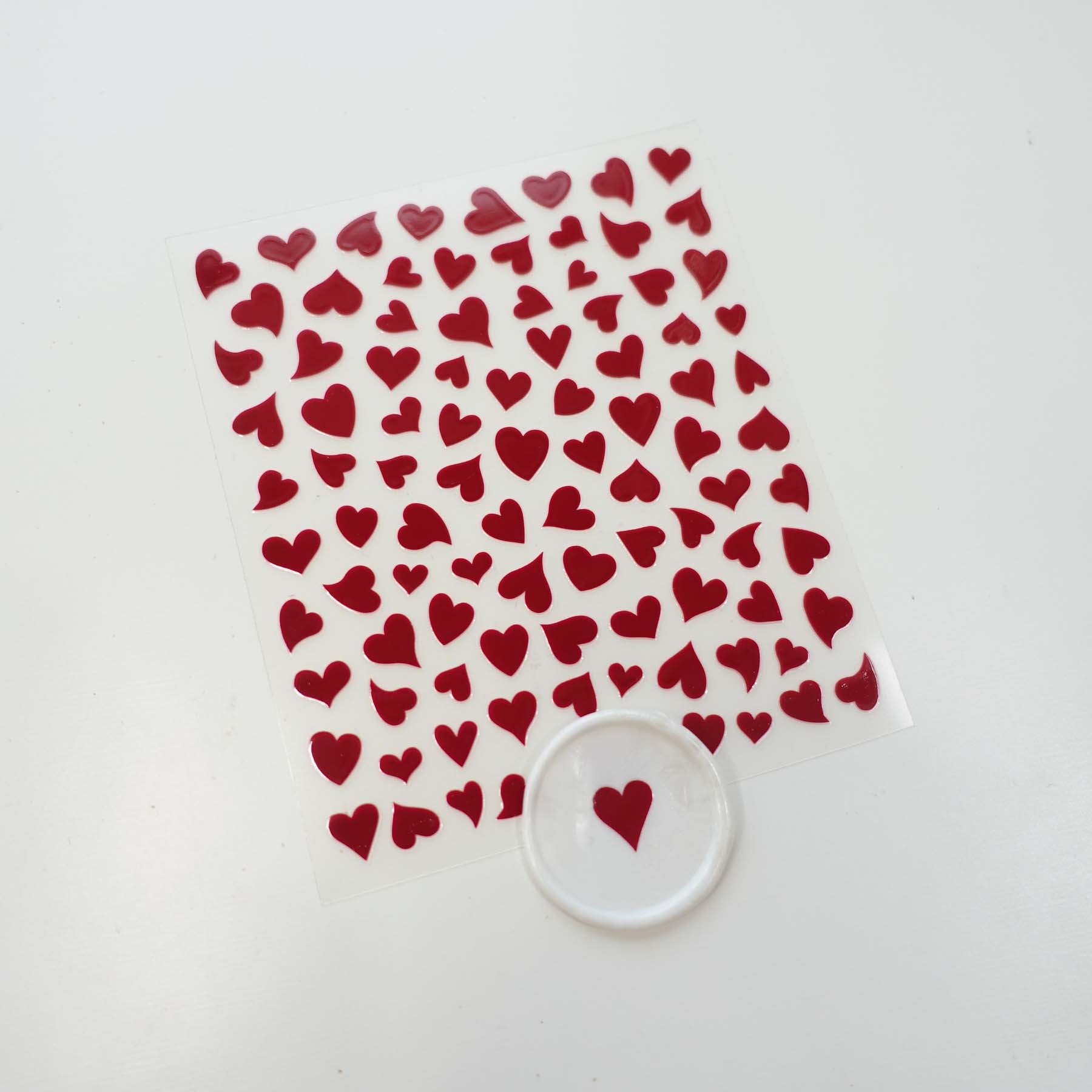 Red Whimsical Hearts Clear-Backed Decorative Stickers Sheet