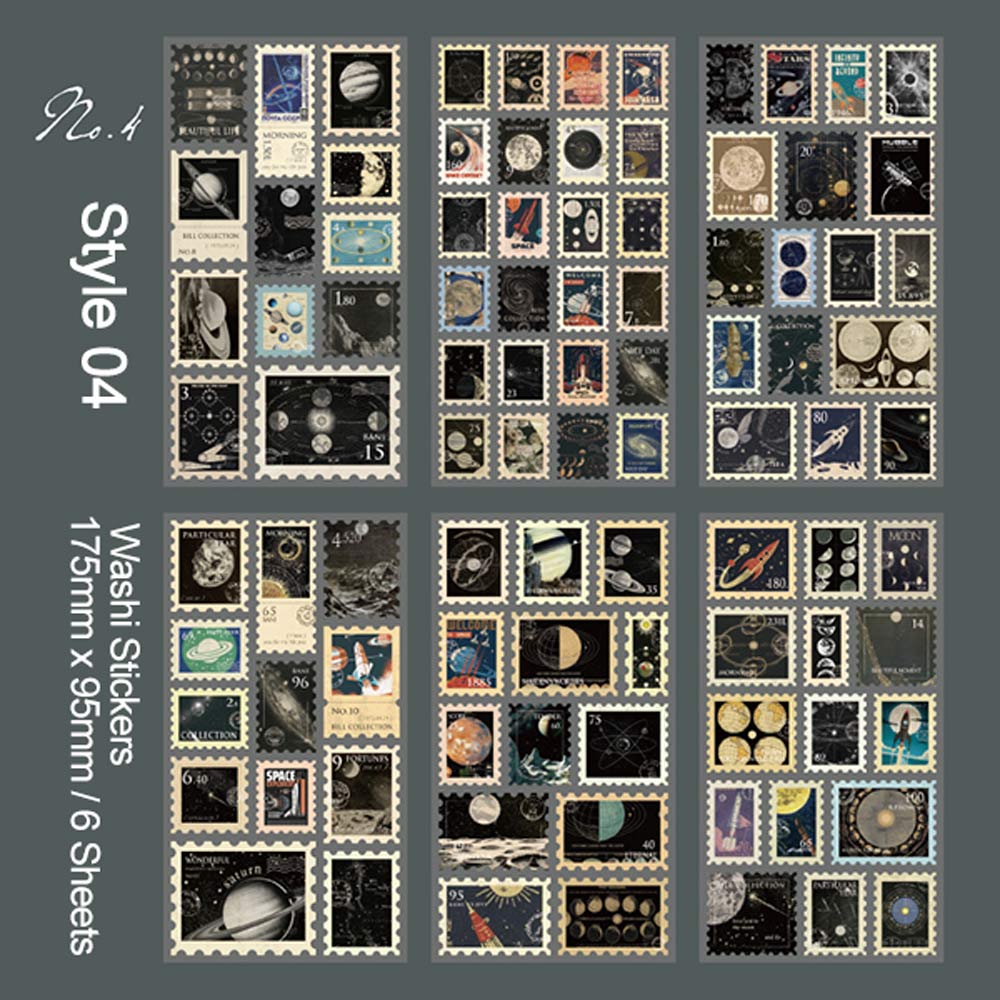 Space Travel 6-Sheet 'Washi Paper Postage Stamp' Stickers Sheet