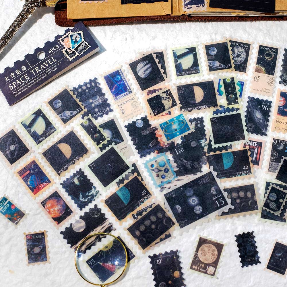 Space Travel 6-Sheet 'Washi Paper Postage Stamp' Stickers Sheet
