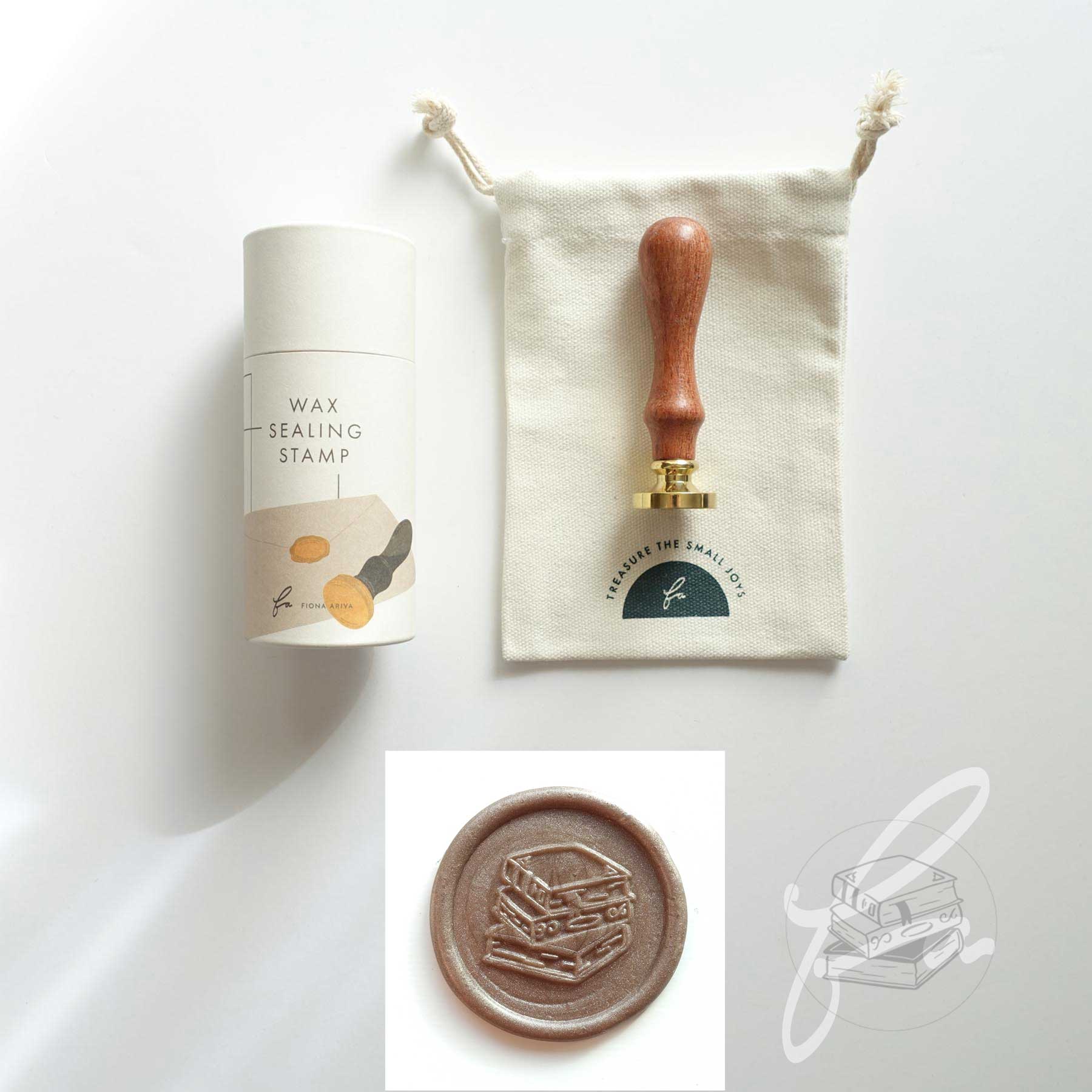 stack of books wax seal stamp design fiona ariva australia