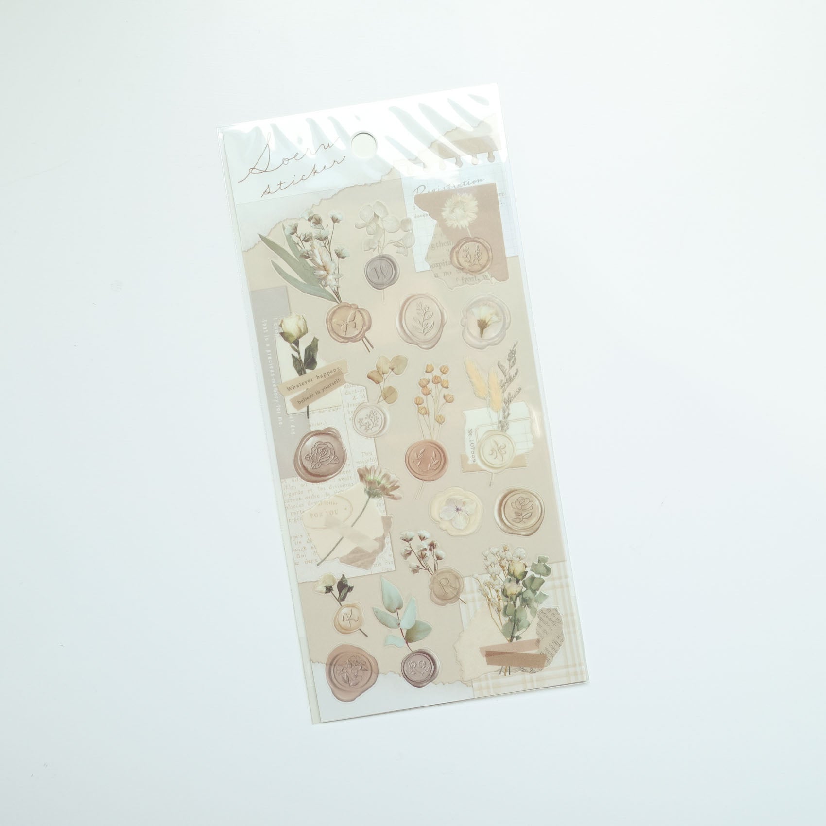 Soeru Sticker Sheet with Floral Wax Seal Pictures - Ivory