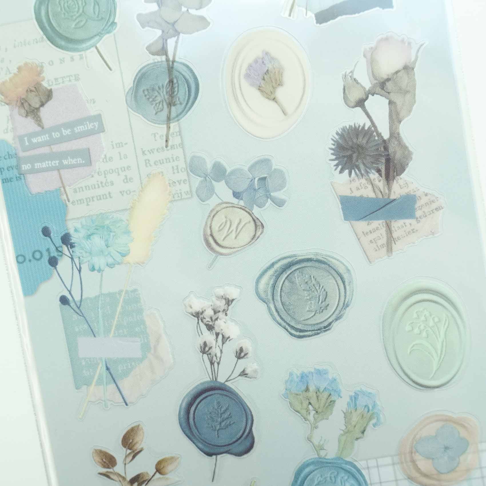 Soeru Sticker Sheet with Floral Wax Seal Pictures - Mint