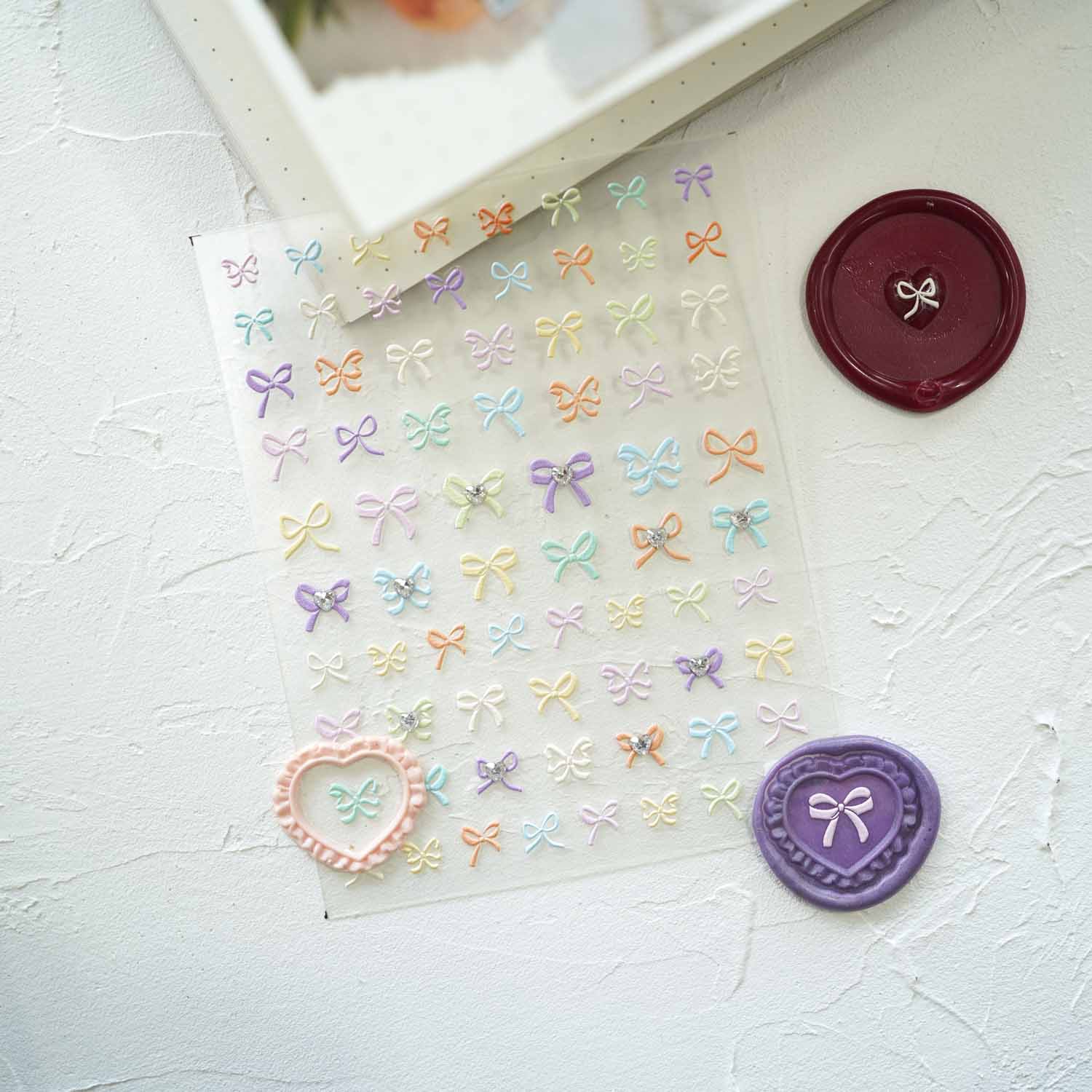 Ribbon Bow Pastel 3D Clear-backed Decorative Stickers Sheet