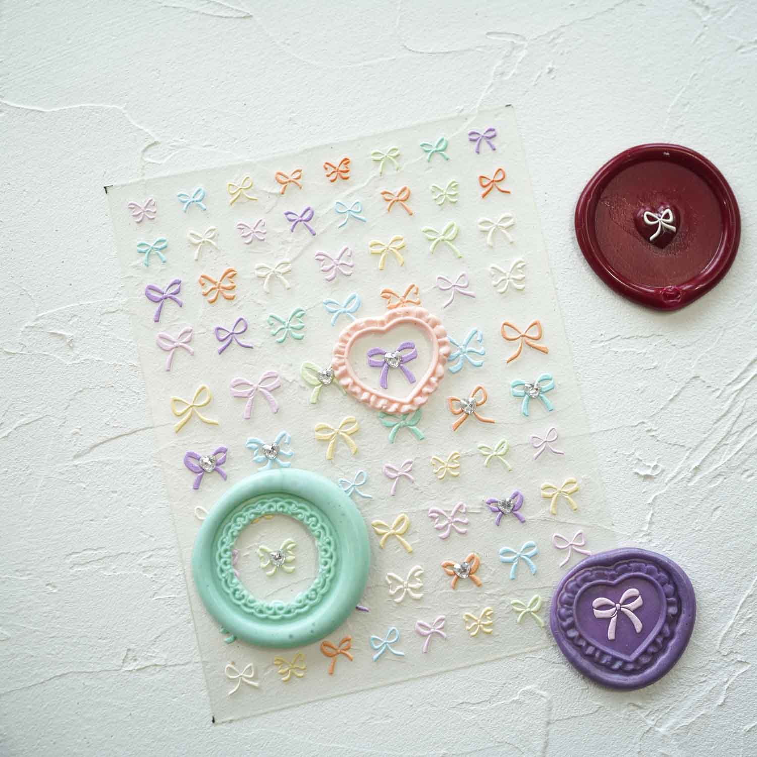 Ribbon Bow Pastel 3D Clear-backed Decorative Stickers Sheet