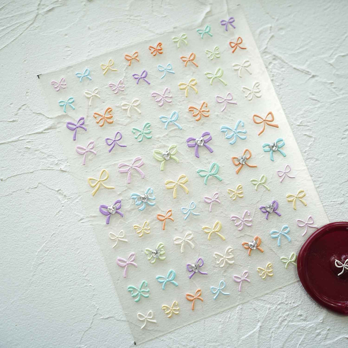 Ribbon Bow Pastel 3D Clear-backed Decorative Stickers Sheet