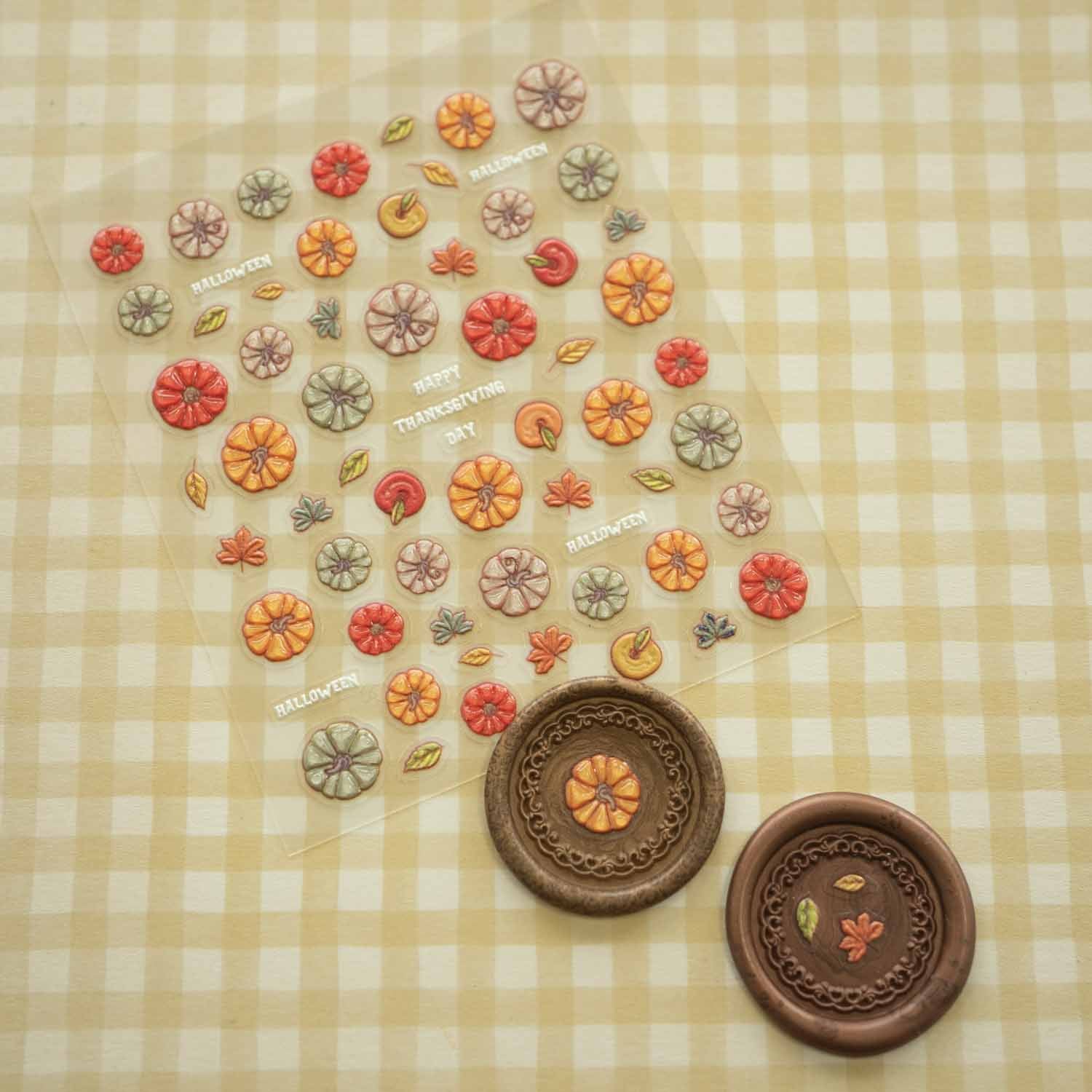 Pumpkin Autumn Harvest Halloween Thanksgiving 3D Clear-backed Decorative Stickers Sheet