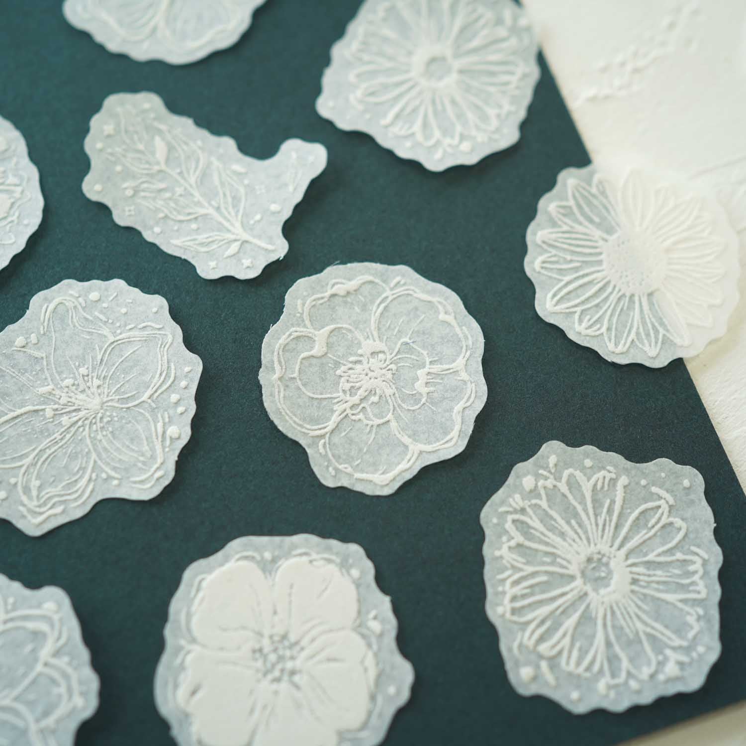 Embossed Flowers 'The White Mist Is Like A Painting' Flake Stickers