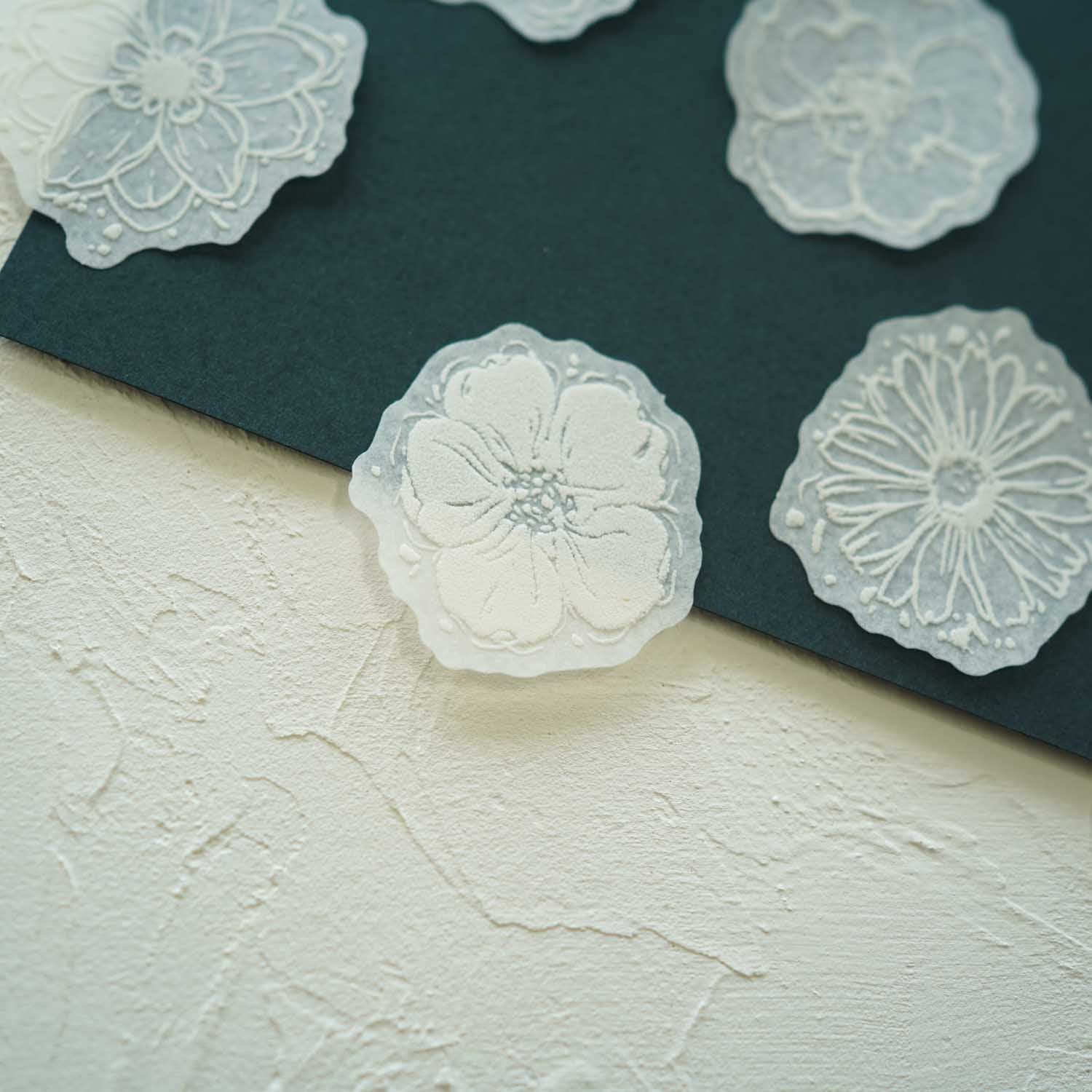Embossed Flowers 'The White Mist Is Like A Painting' Flake Stickers