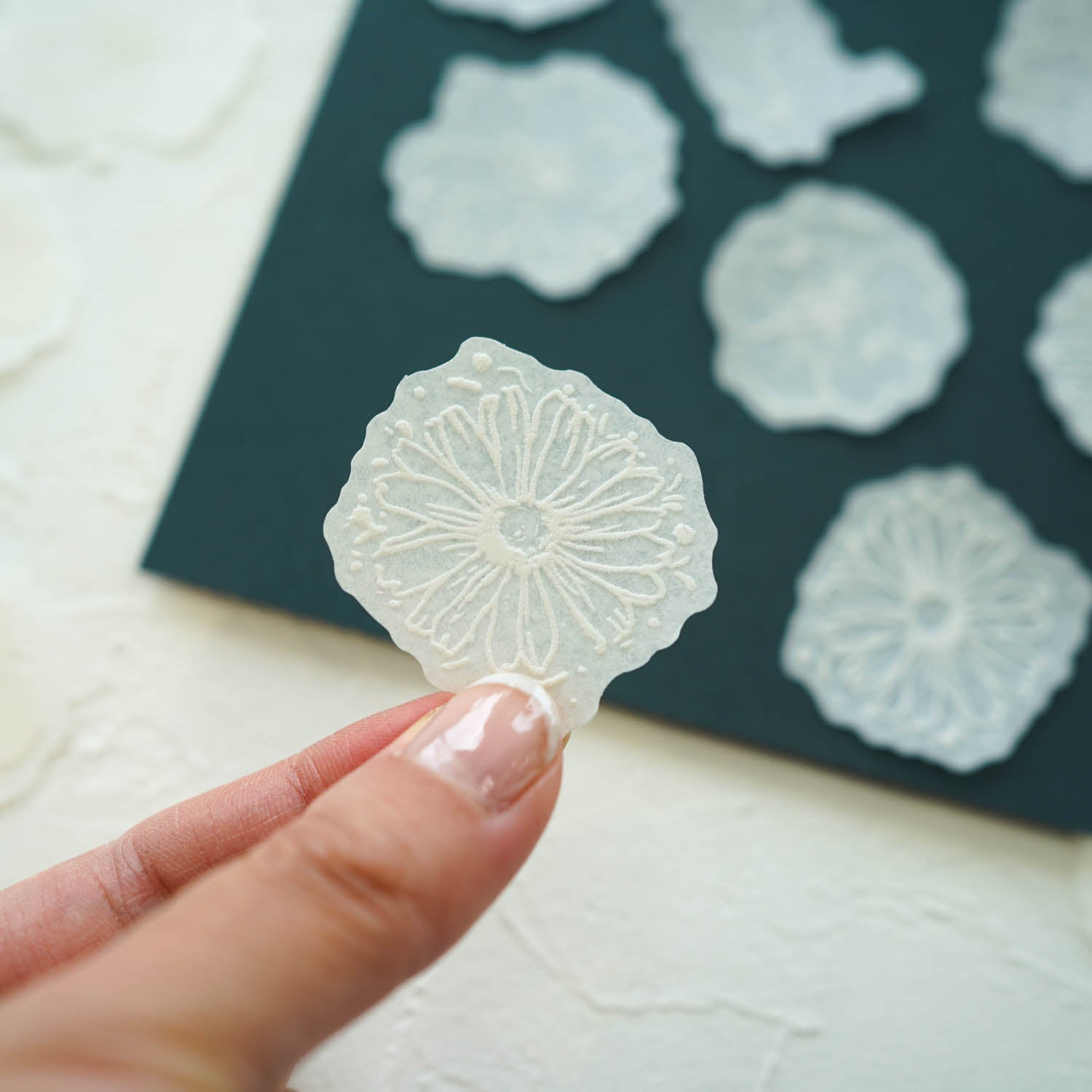Embossed Flowers 'The White Mist Is Like A Painting' Flake Stickers