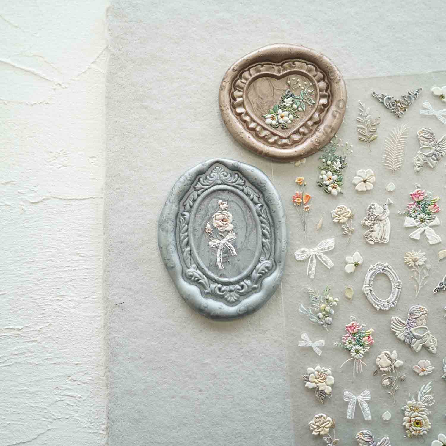 Soft Lace Romantic Flowers Angels 3D Clear-backed Decorative Stickers Sheet