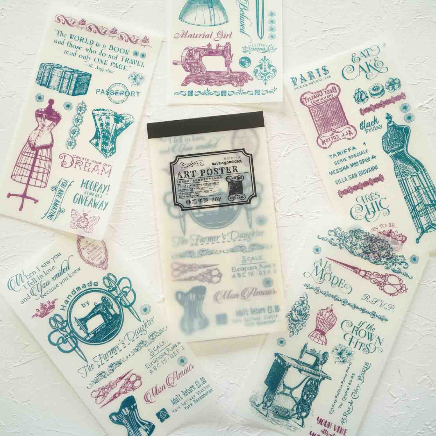 Sewing Institute 'Art Poster' Vintage Retro Antique Style Illustrated Washi Sticker Pad