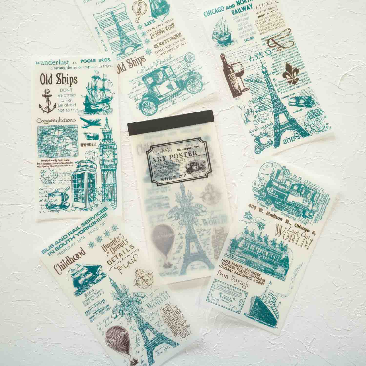 Travel The World 'Art Poster' Vintage Retro Antique Style Illustrated Washi Sticker Pad