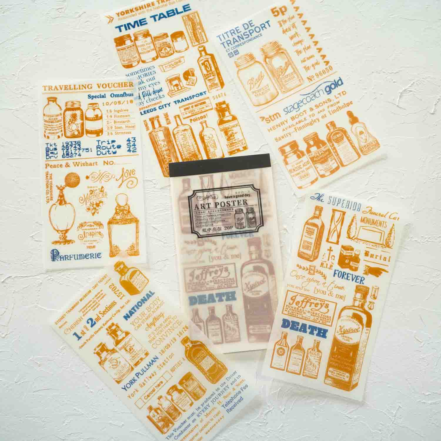 Bottles 'Art Poster' Vintage Retro Antique Style Illustrated Washi Sticker Pad
