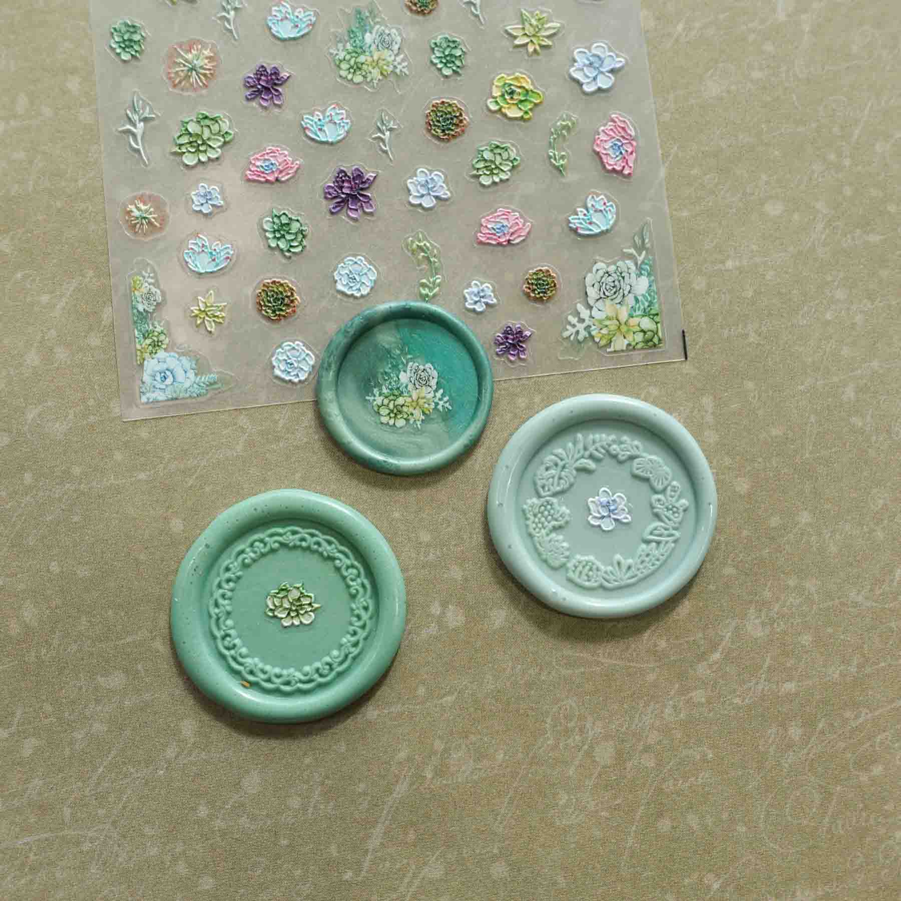 Succulents 3D Clear-backed Decorative Stickers Sheet