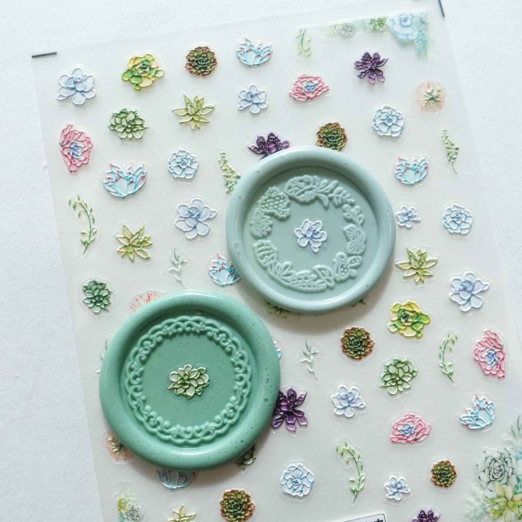 Succulents 3D Clear-backed Decorative Stickers Sheet