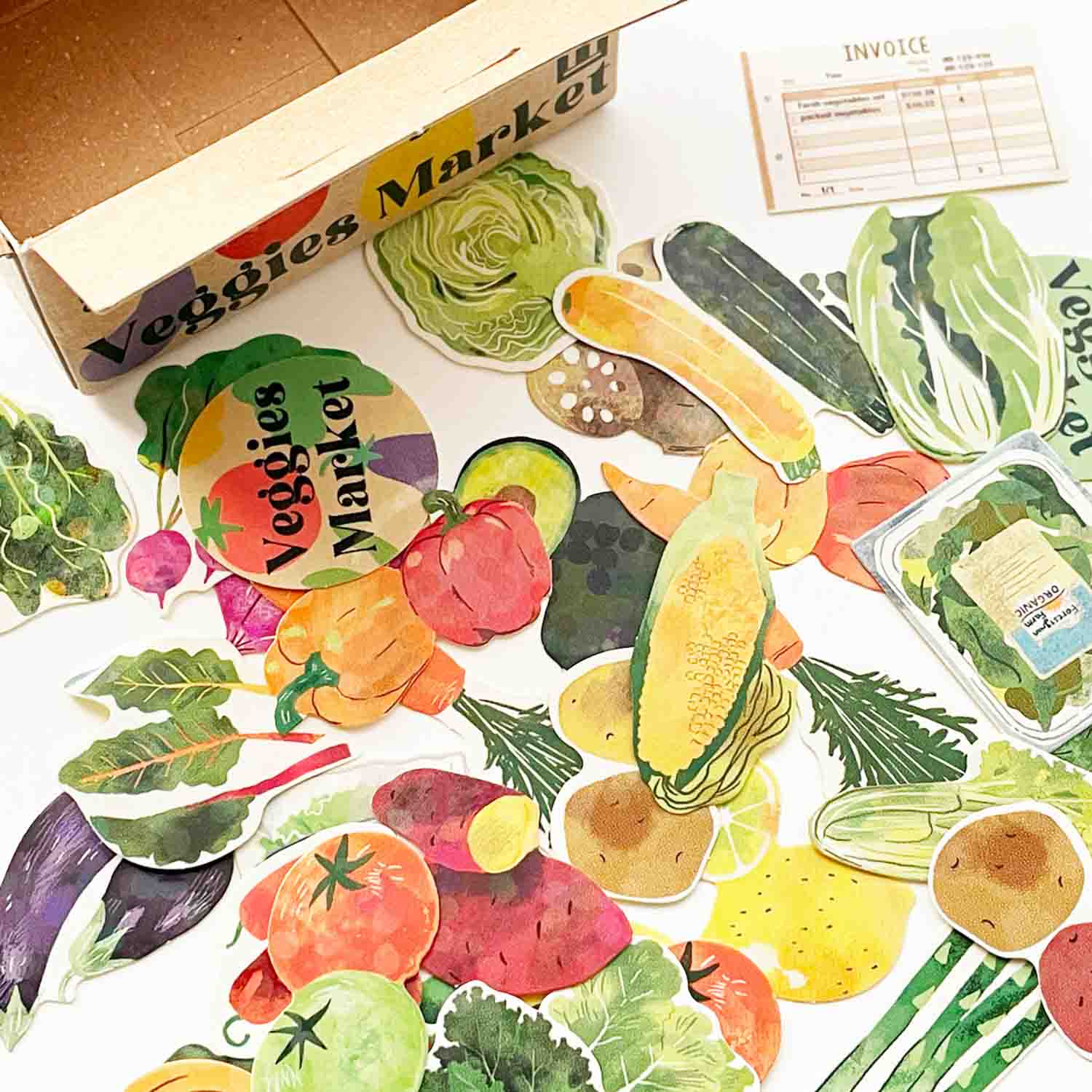 Veggies Market | Small Box of Japanese Flake Stickers | Haco Seal
