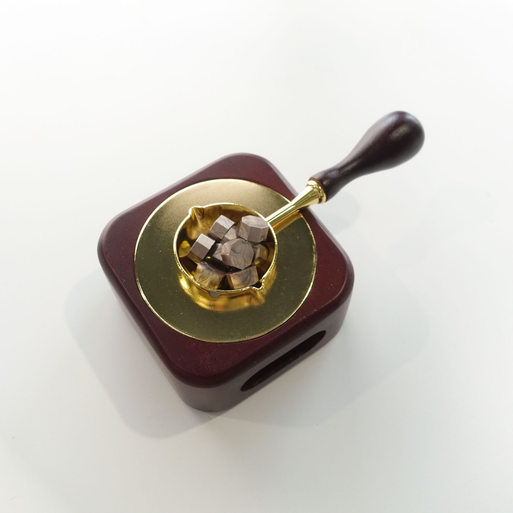 Double Spout Gold Wide Shallow Wood handle wax melt spoon