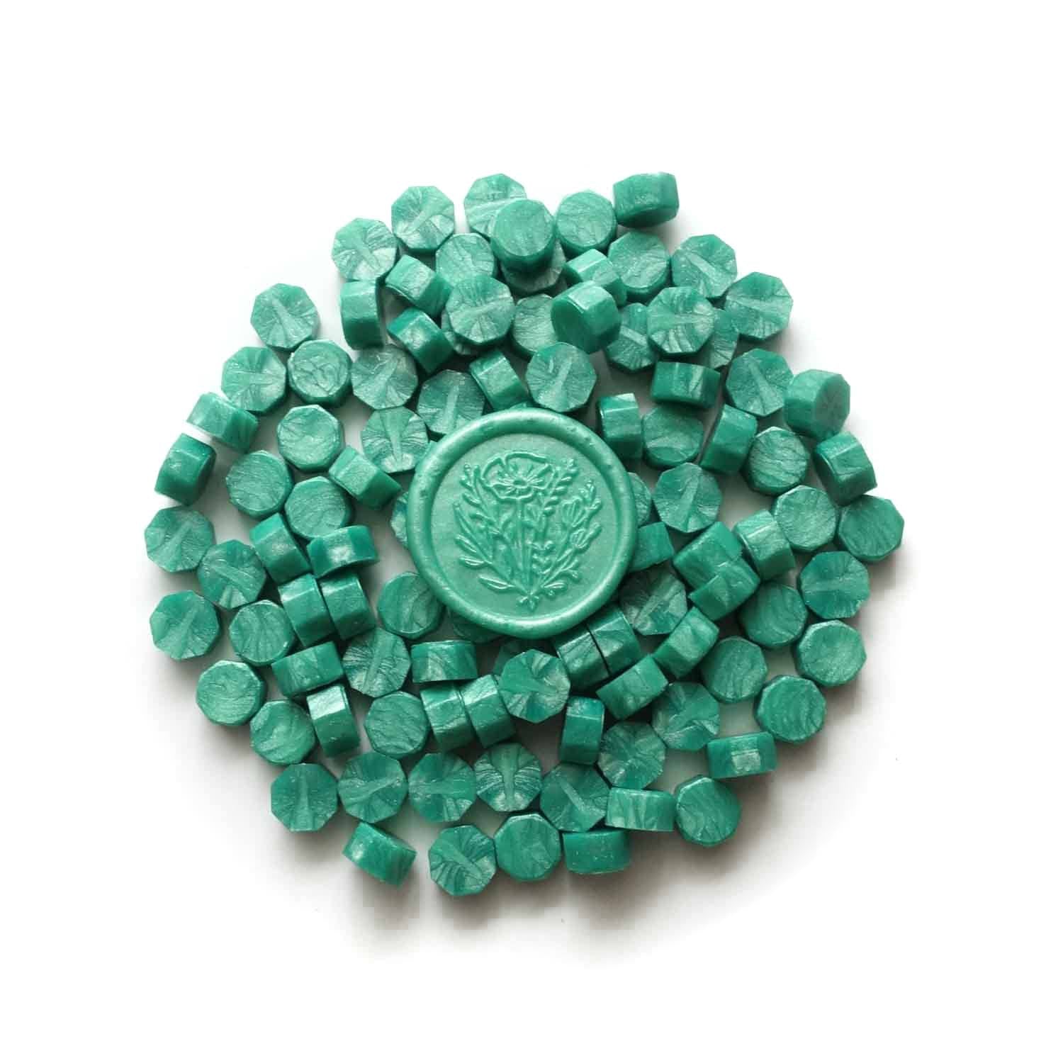 Aqua turquoise green sealing wax beads with flower poppy wax seal australia