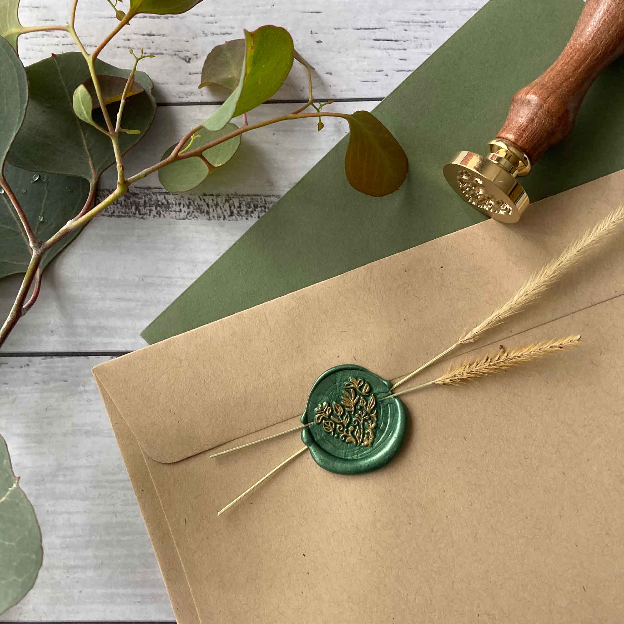 Botanical flower love heart wax seal stamp Australia with dried flowers