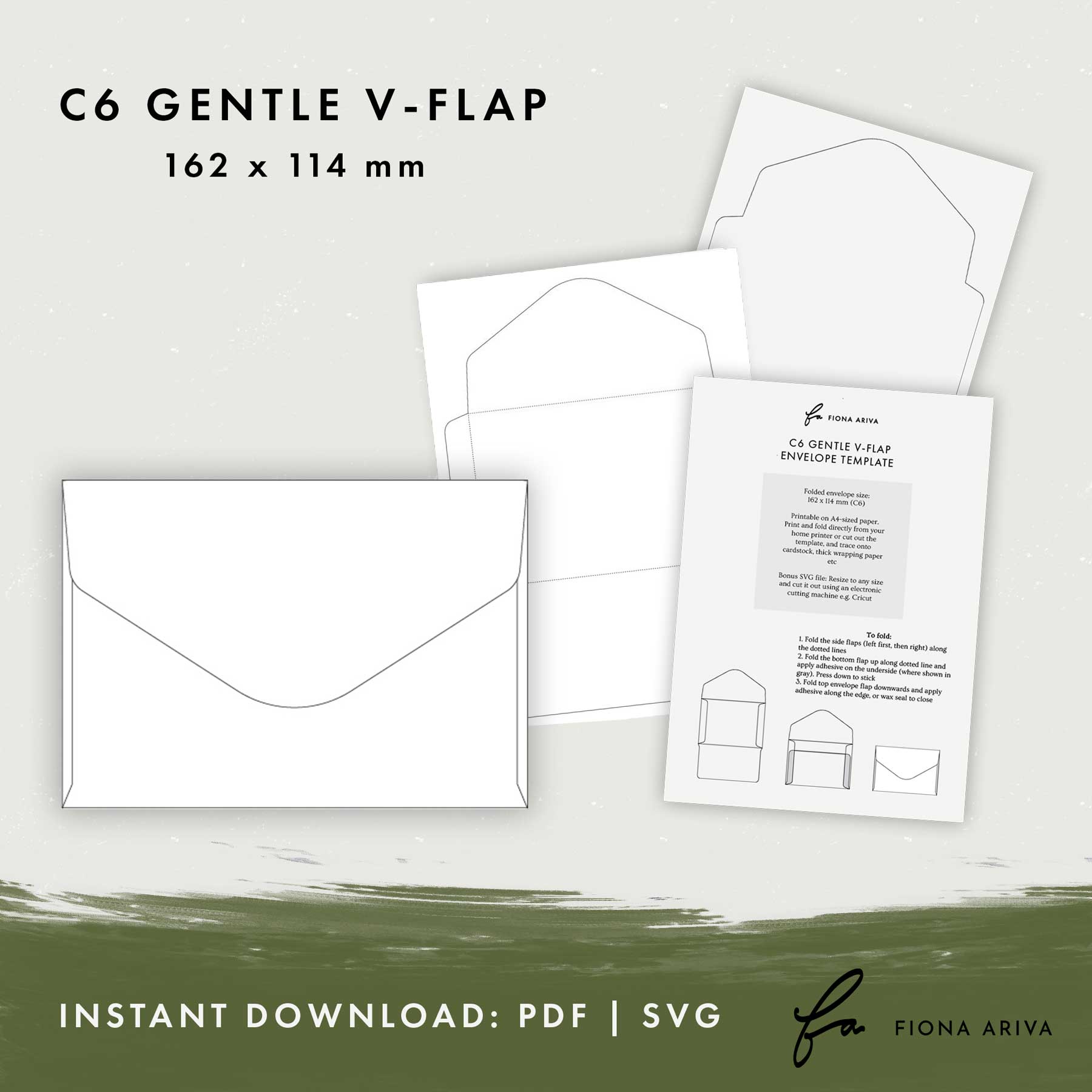 Gentle V-flap Downloadable Envelope Template C6 162 x 114mm