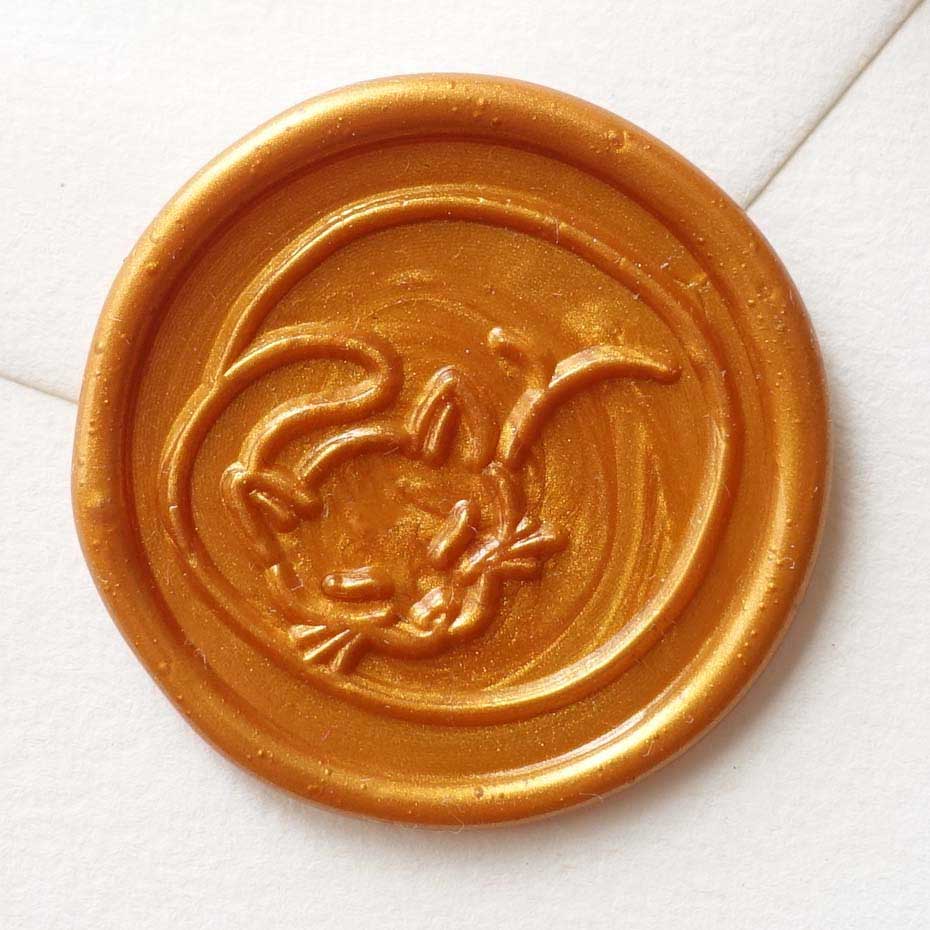 Sleeping kitty cat orange amber gold wax seal stamp australia