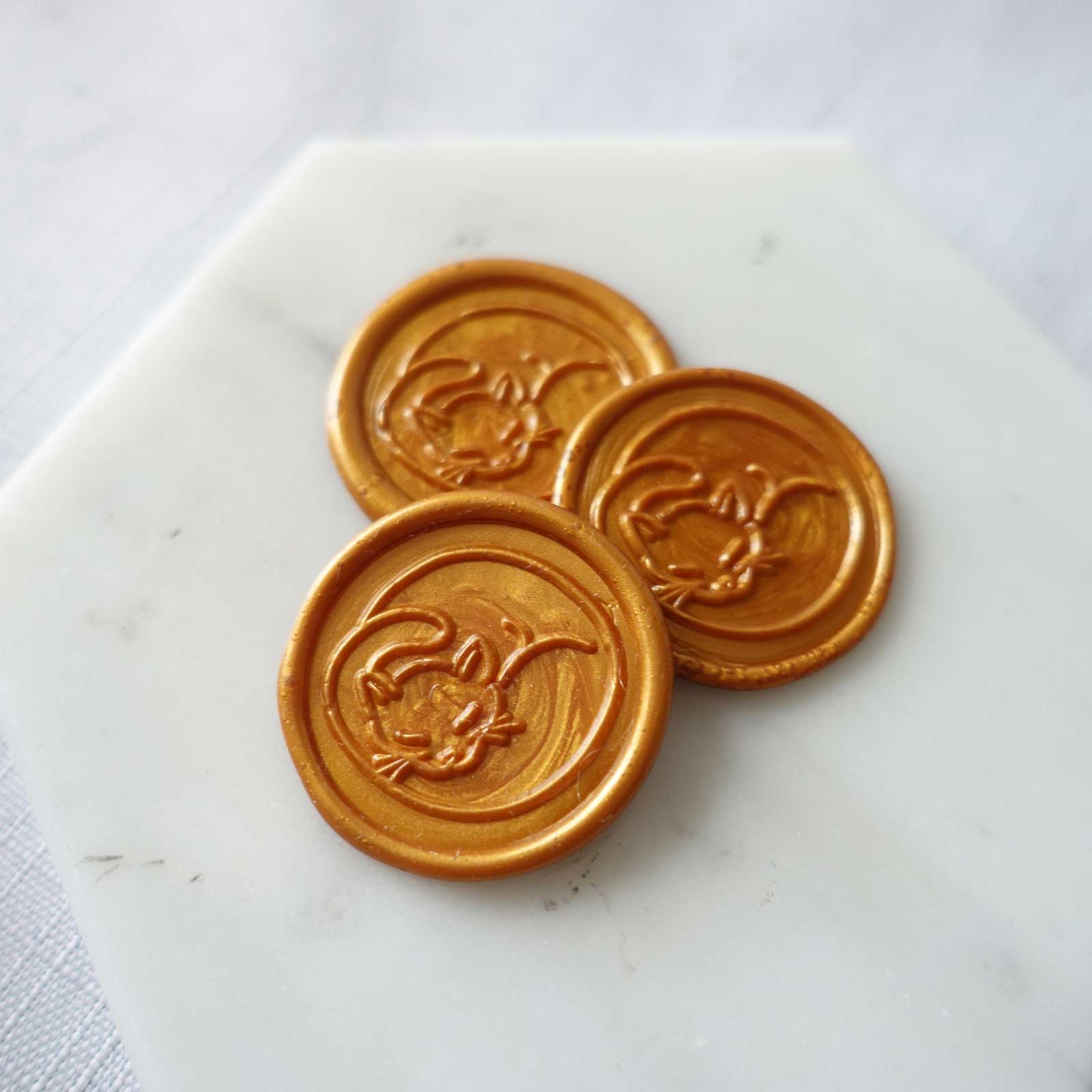 Sleeping kitty cat orange amber gold wax seal stamp australia