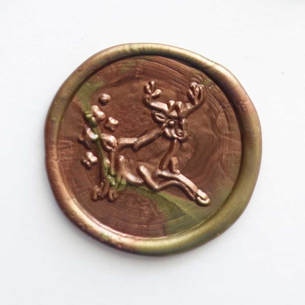 Christmas reindeer green gold wax seal Australia